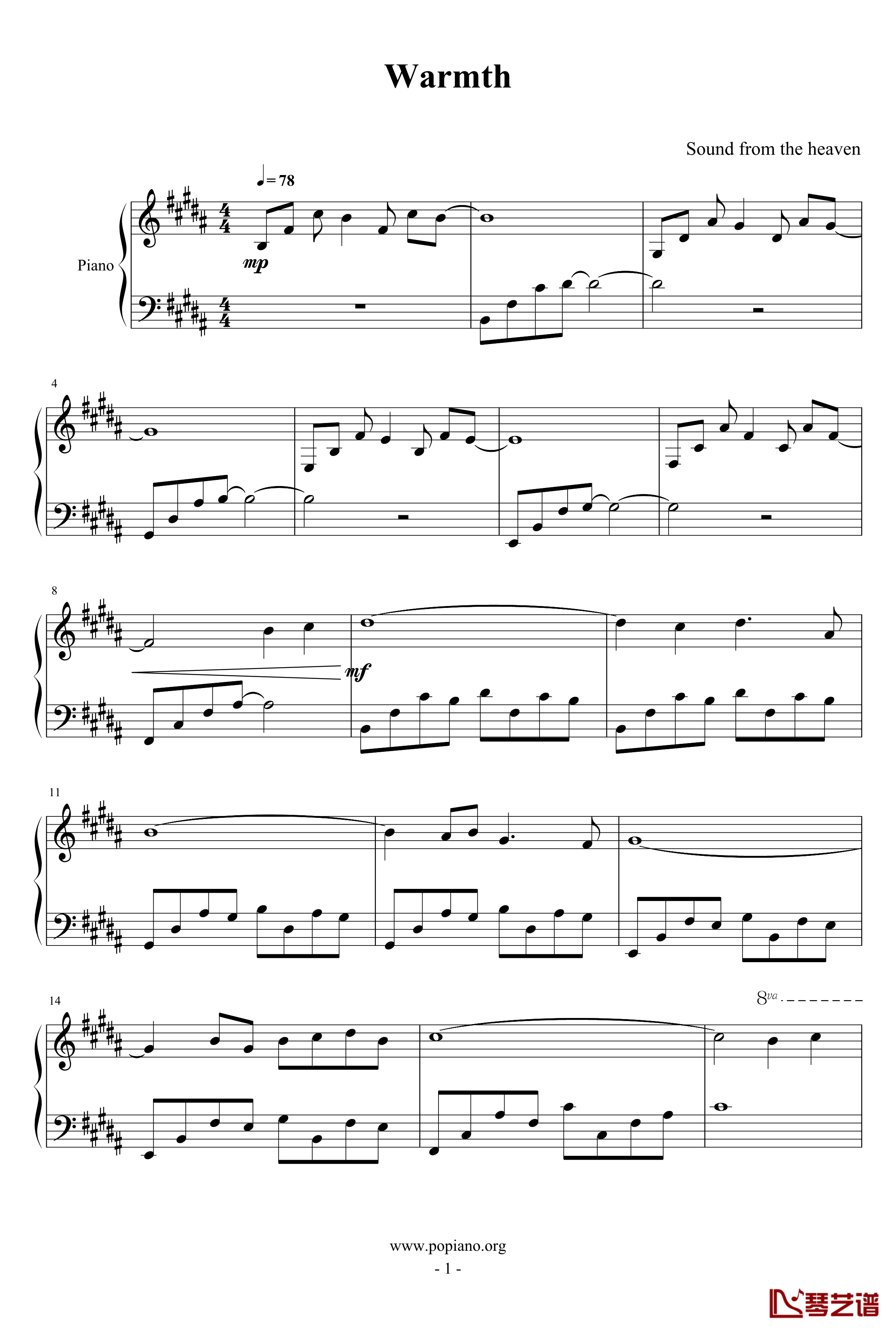 Warmth钢琴谱-天籁传声1