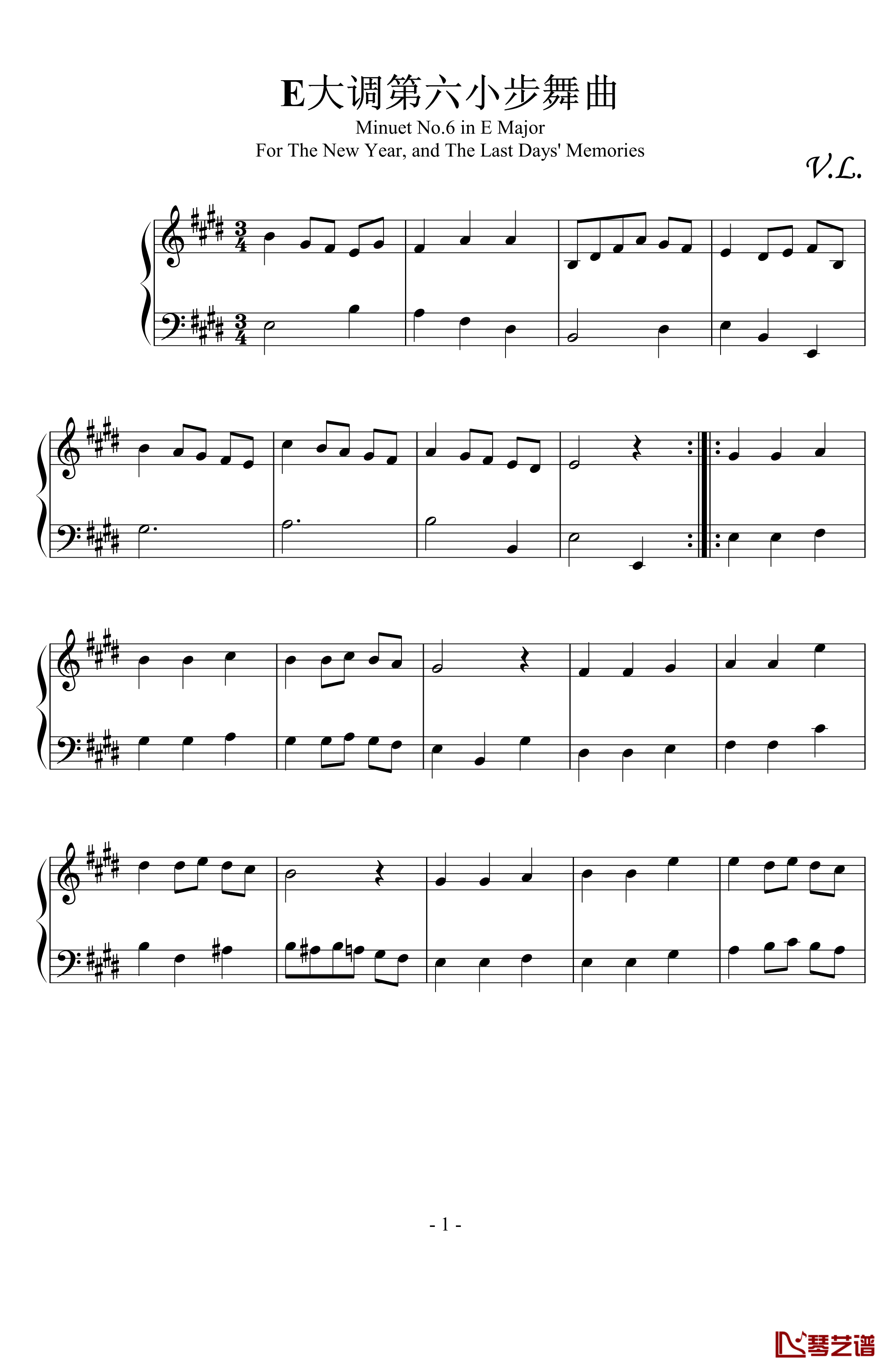 E大调第六小步舞曲钢琴谱-zzmx09161