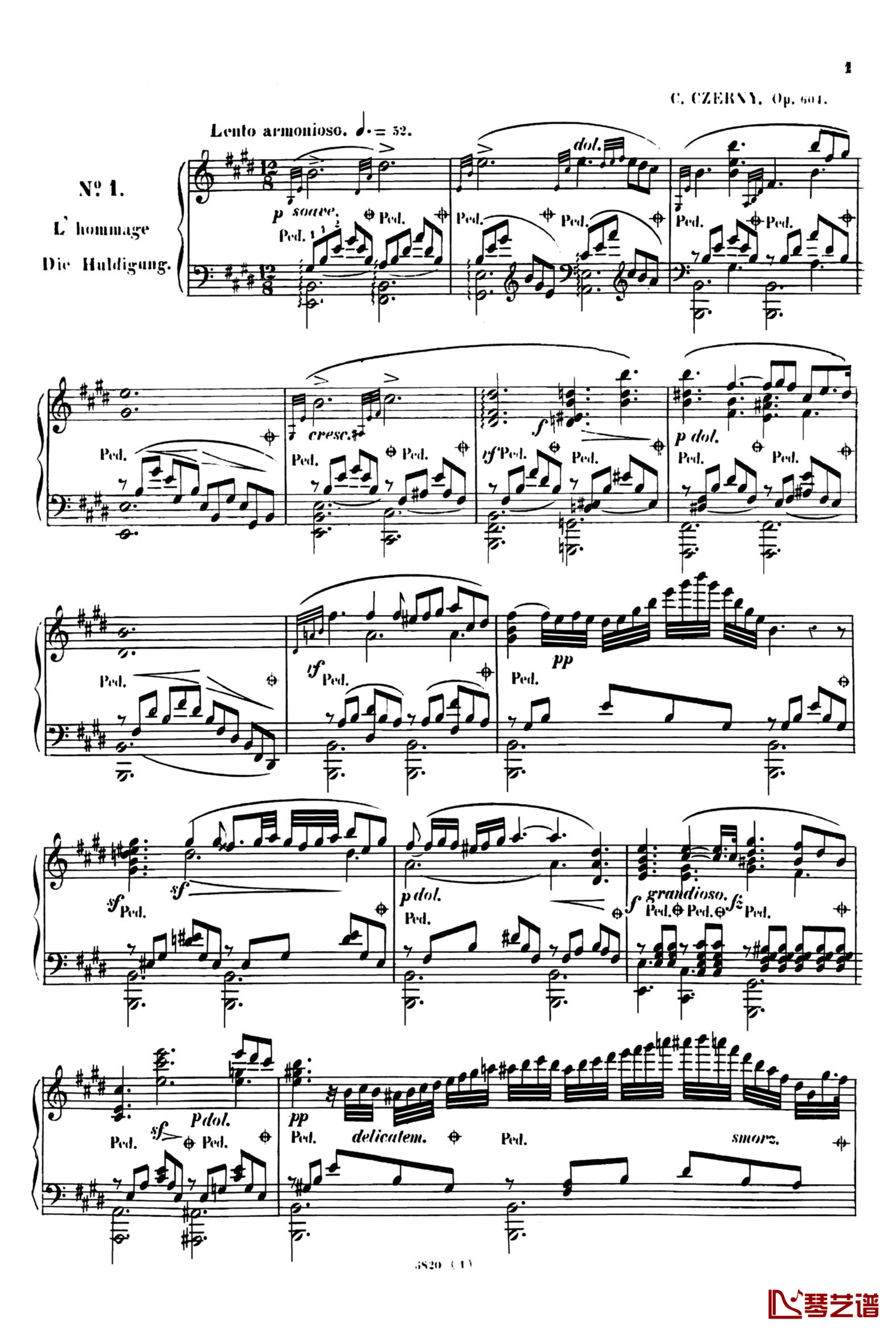 E大调夜曲Op.604No.1钢琴谱-斯甘巴蒂-车尔尼- 敬意2