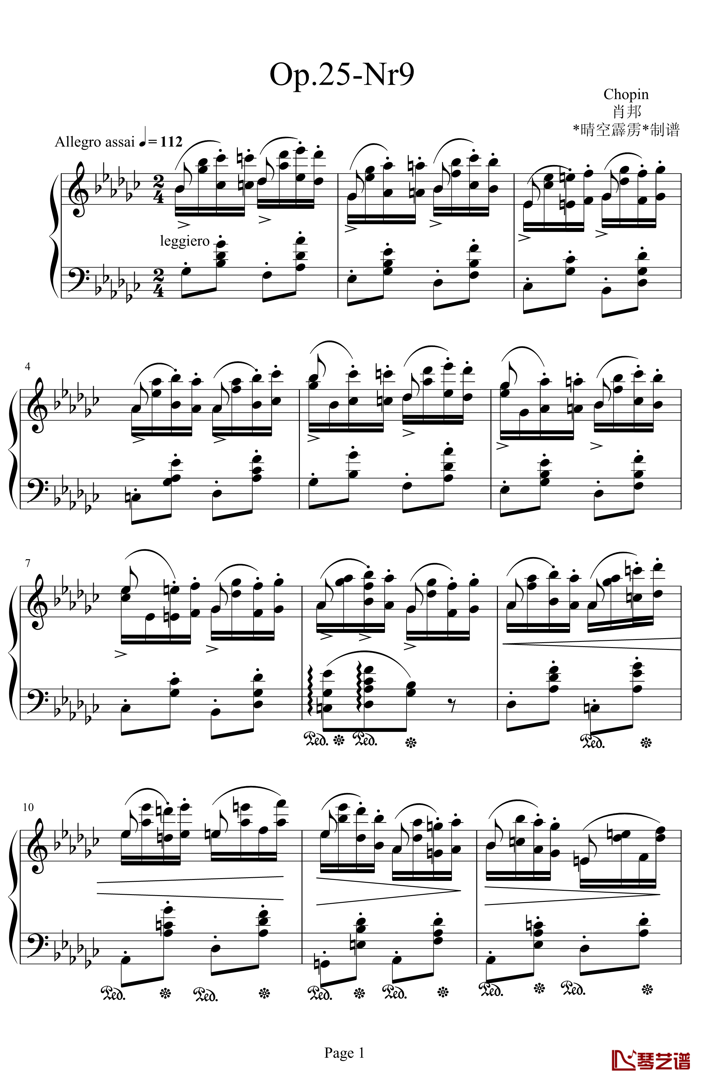 肖邦练习曲op25，no.9钢琴谱-肖邦-chopin1