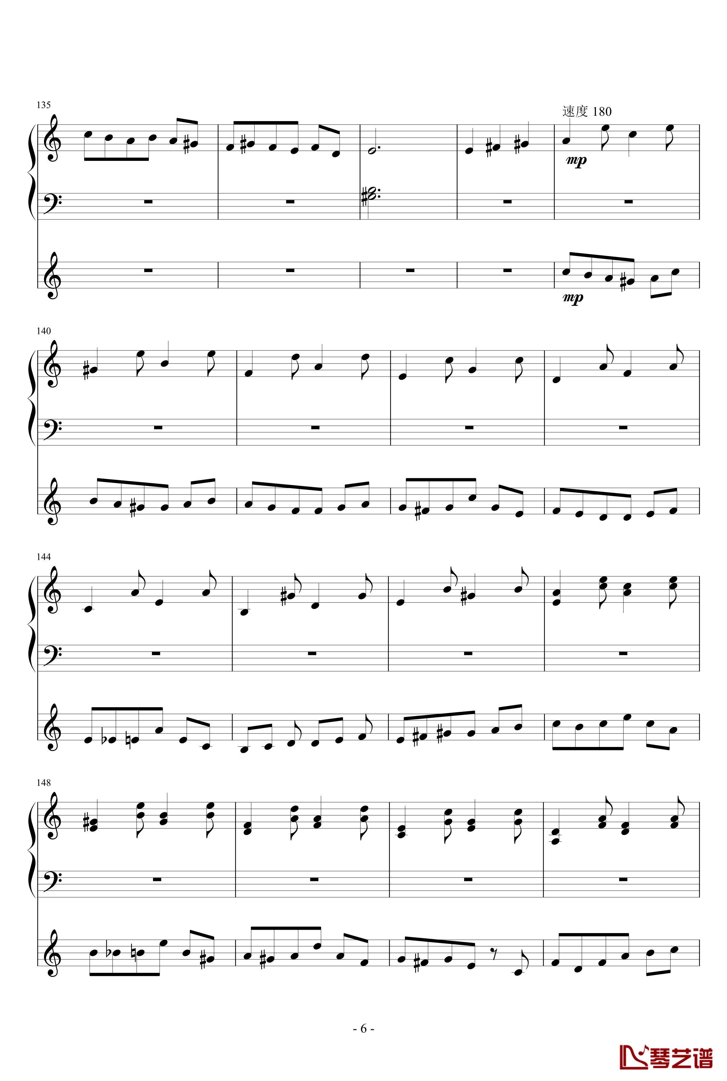 华尔兹钢琴谱-钢琴小提琴总谱-千竹何-化装舞会的A小调6