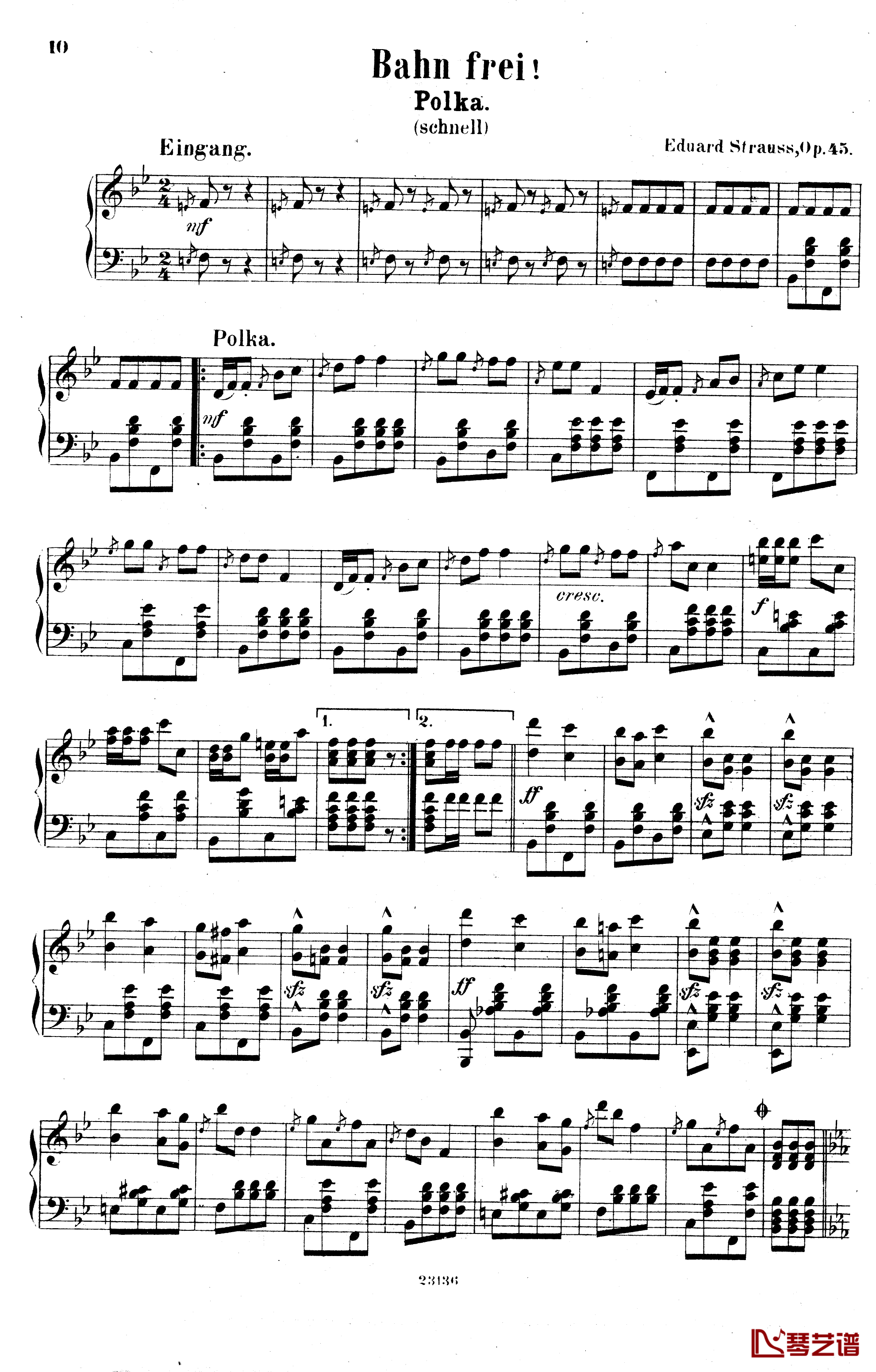  畅通无阻快速波尔卡  Op.45钢琴谱-爱德华 施特劳斯1