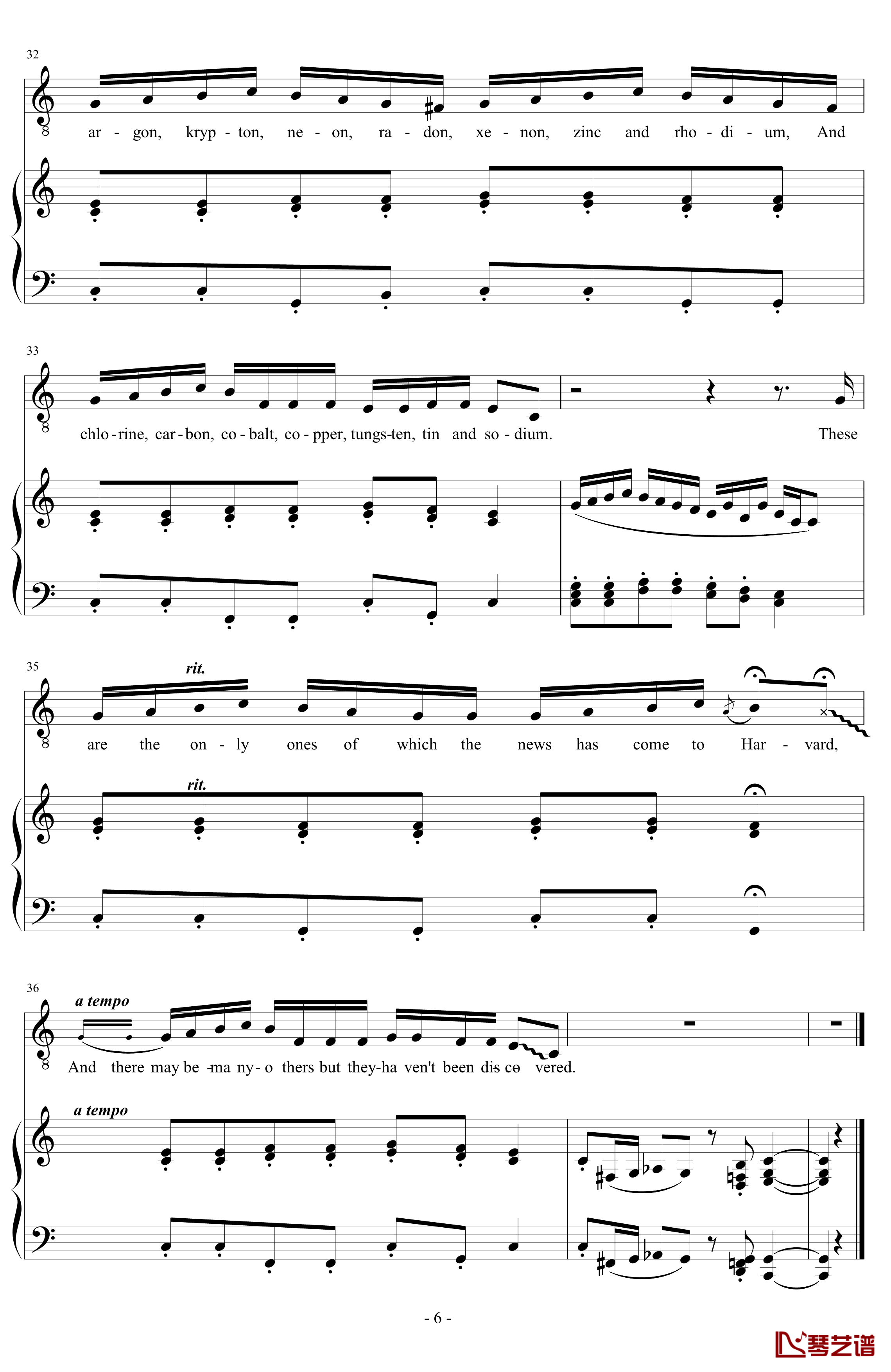 The Element Song 钢琴谱-元素周期表之歌-Sheldon6