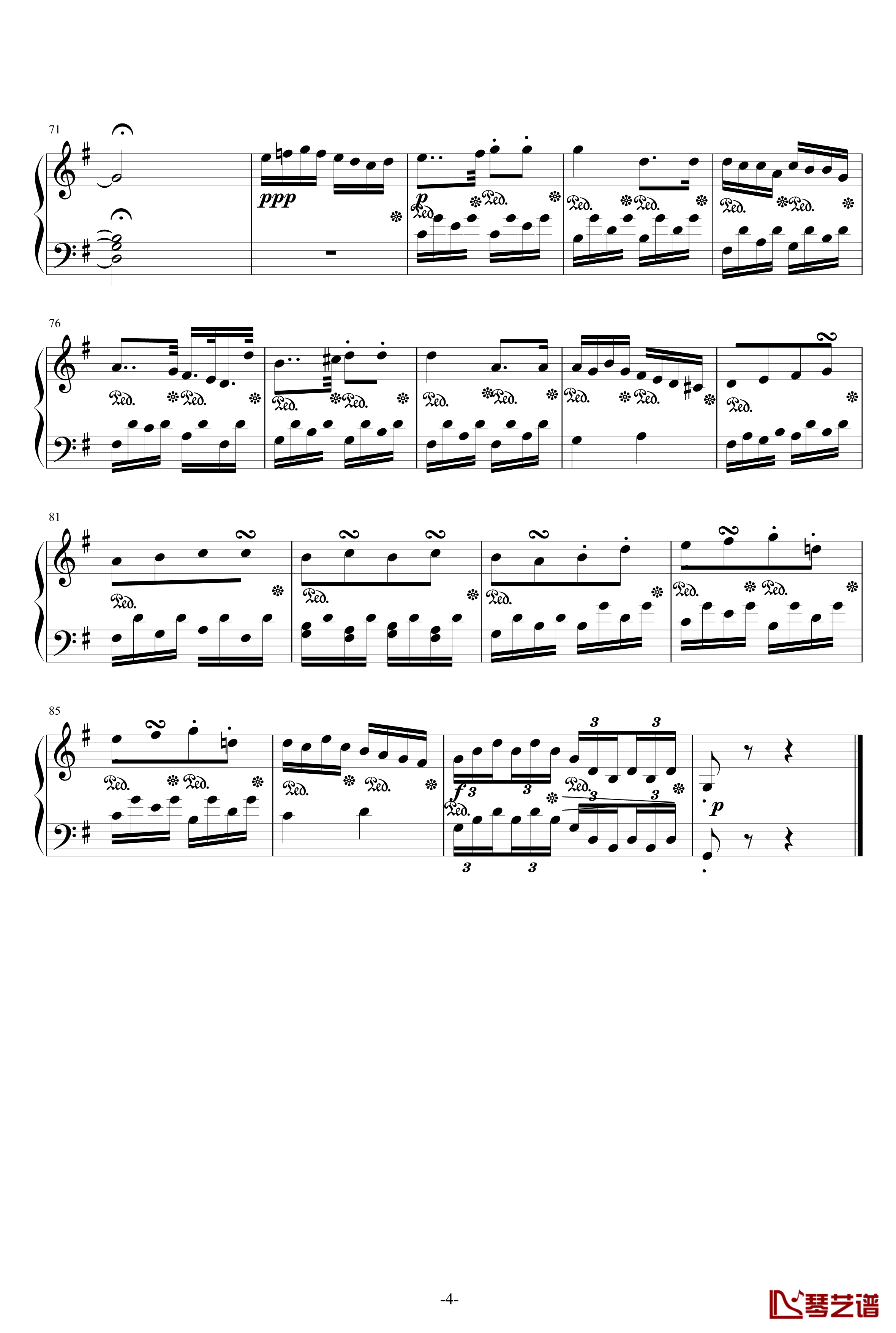 G大调小奏鸣曲第二乐章NO.3钢琴谱-灵动无痕4