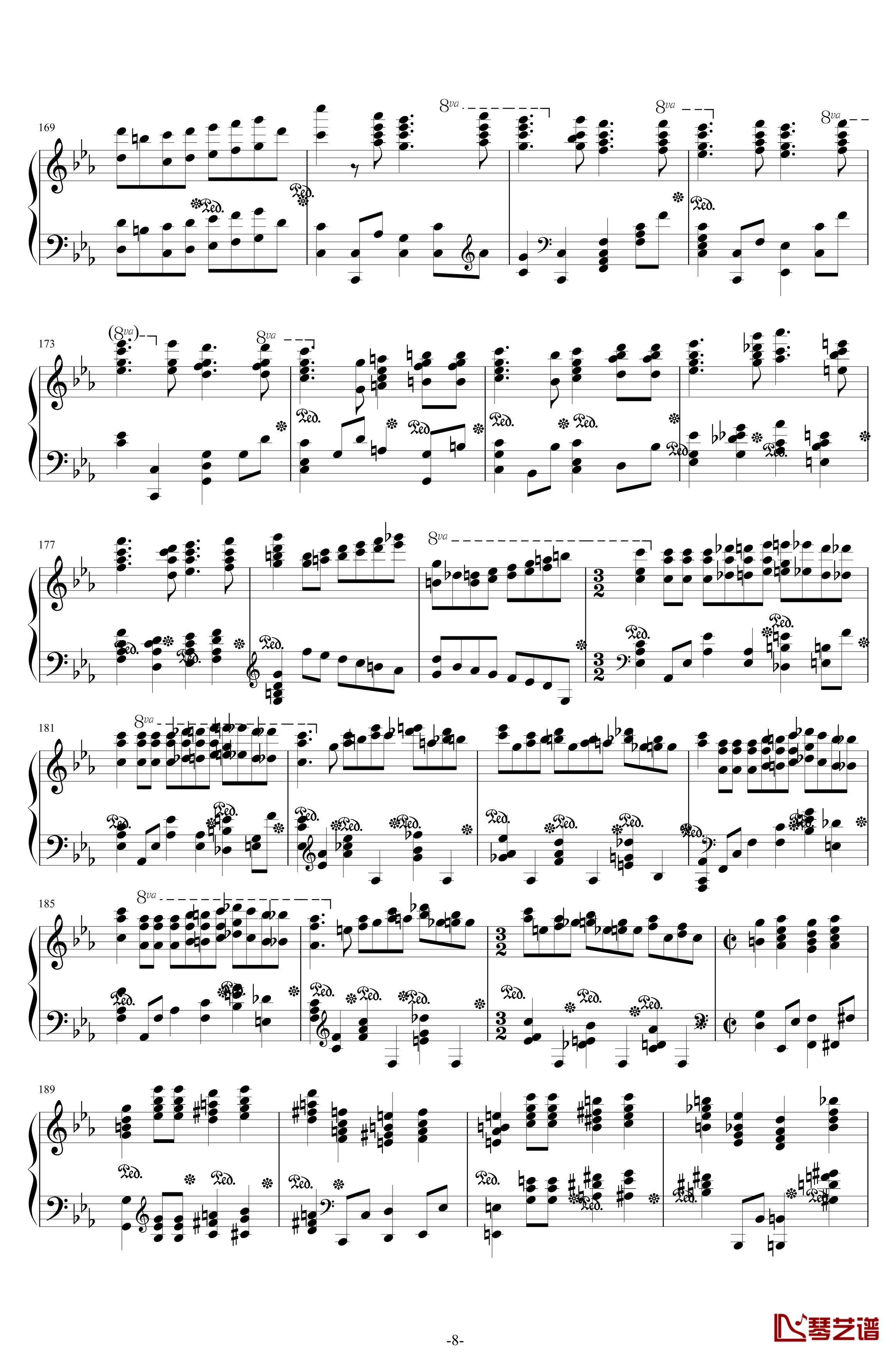 第二钢琴协奏曲钢琴谱--第三乐章独奏版-拉赫马尼若夫-c小调8
