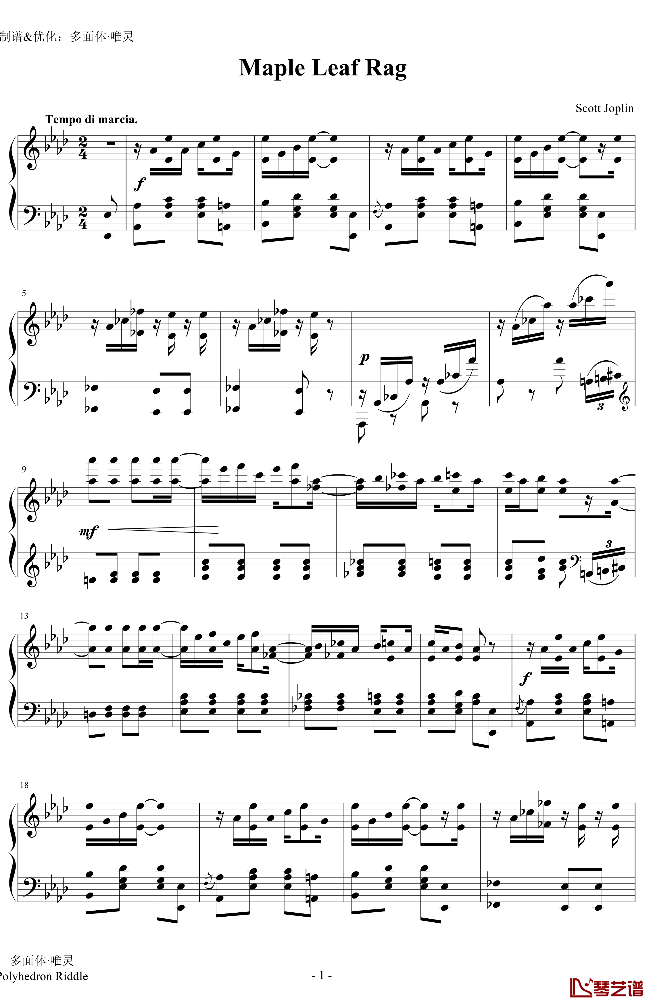 Maple Leaf Rag钢琴谱-拉格泰姆-Scott Joplin1
