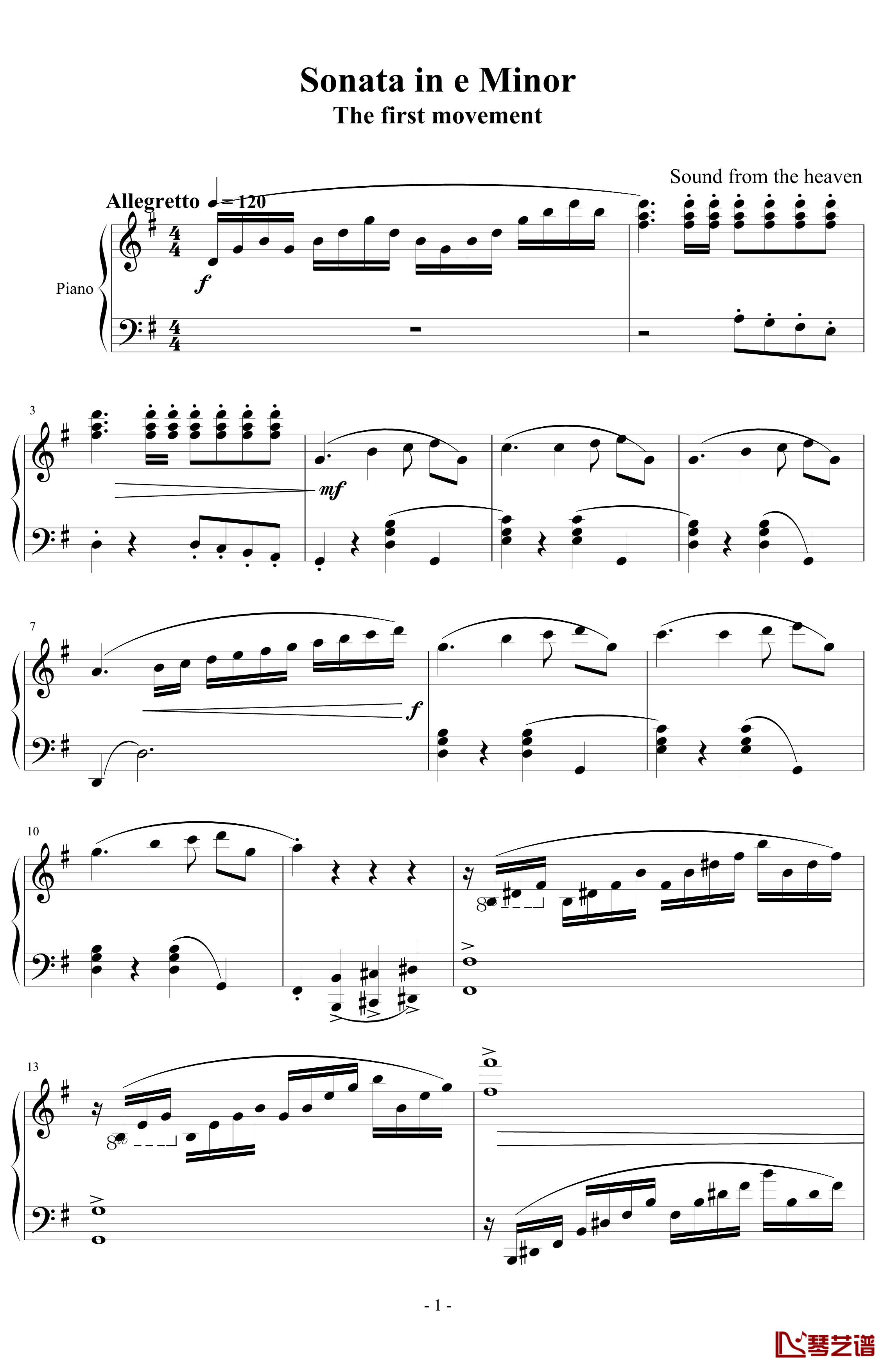 e小调小奏鸣曲钢琴谱 第一乐章-天籁传声1