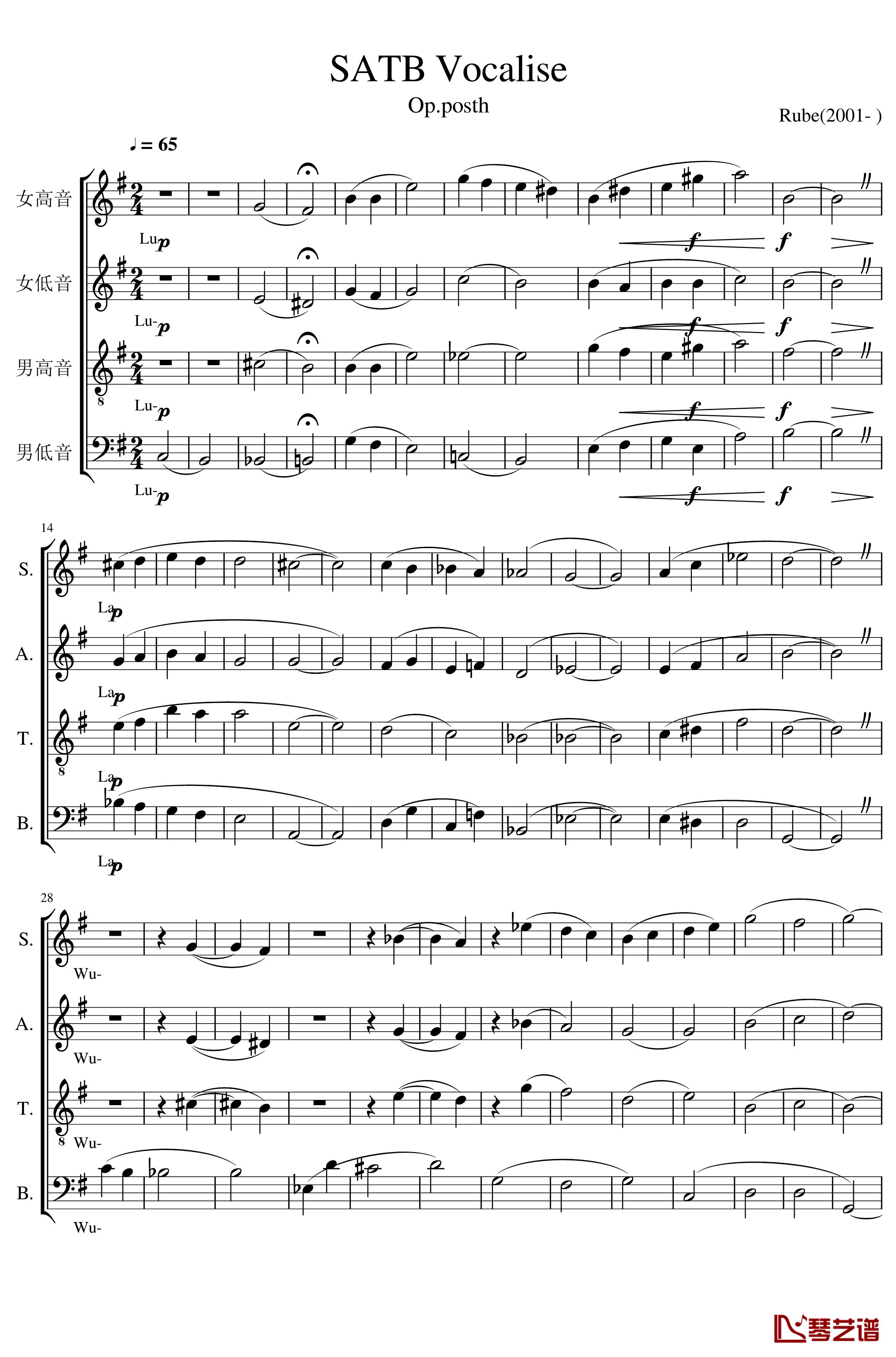 SATB Vocalise钢琴谱-Op.unb-一个球1