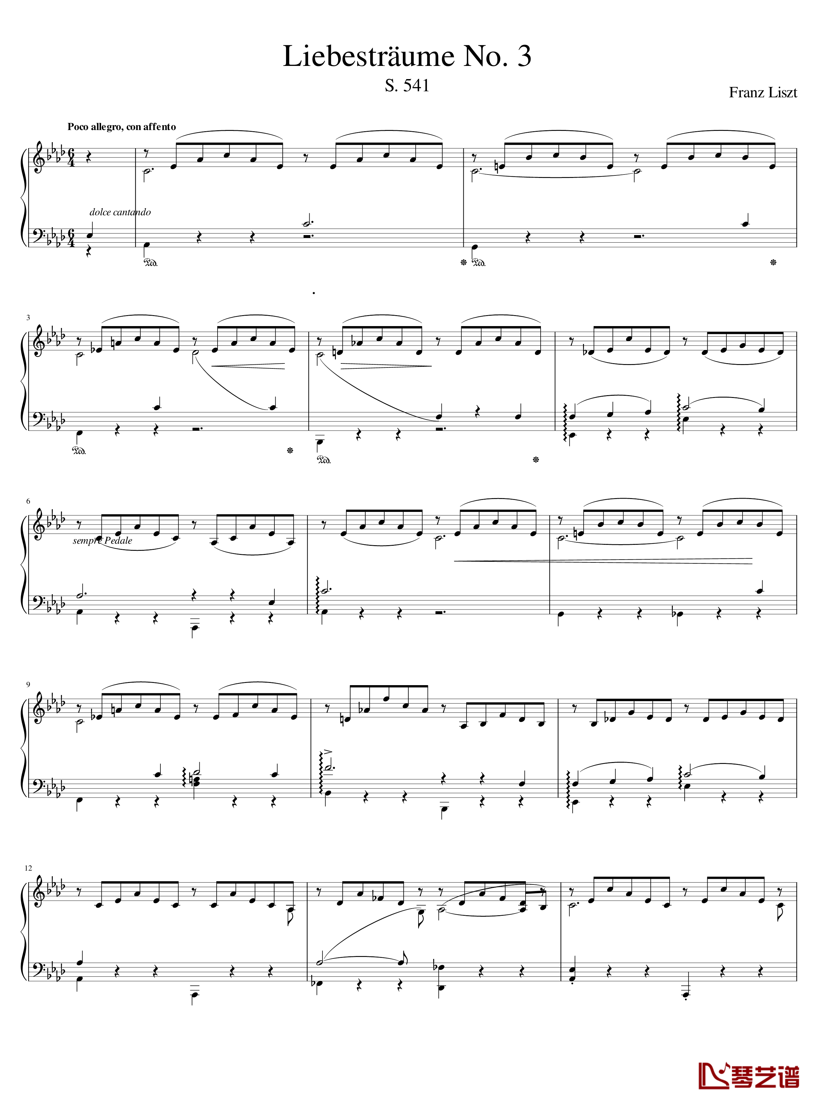 Liebestraume No. 3钢琴曲- S.541-李斯特1