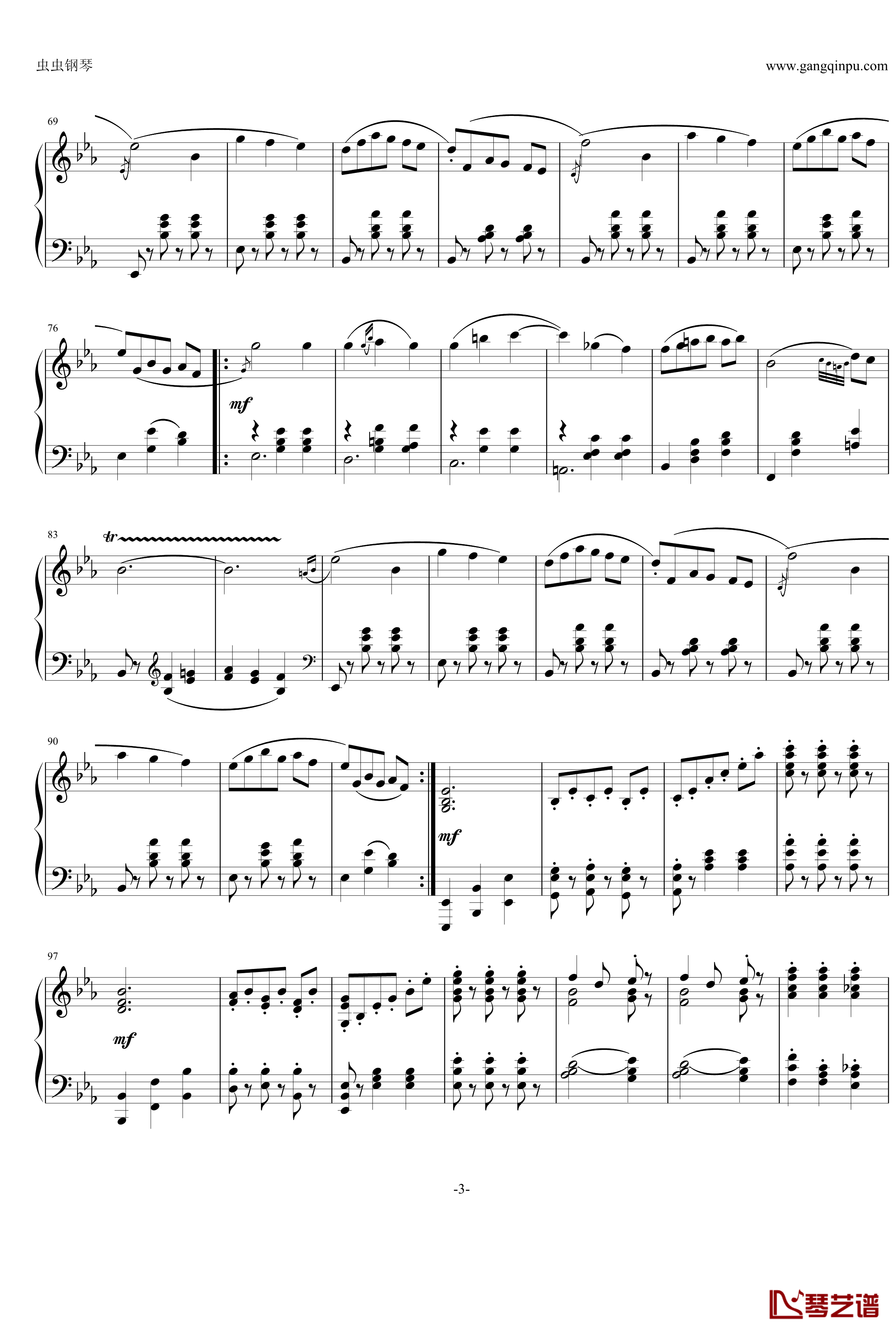 小步舞曲钢琴谱-莫扎特-降E大调交响曲3