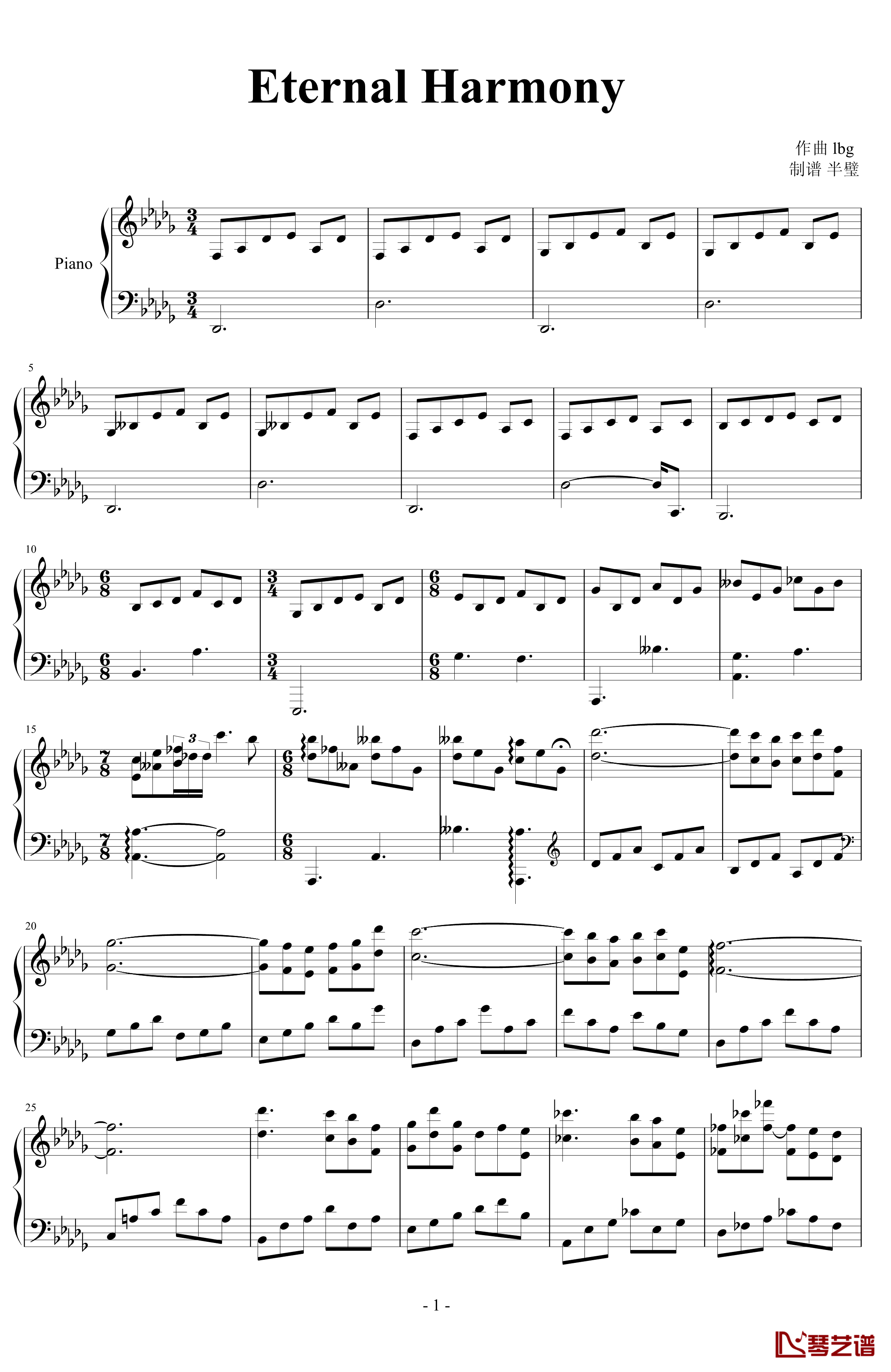 Eternal Harmony钢琴谱-半璧1