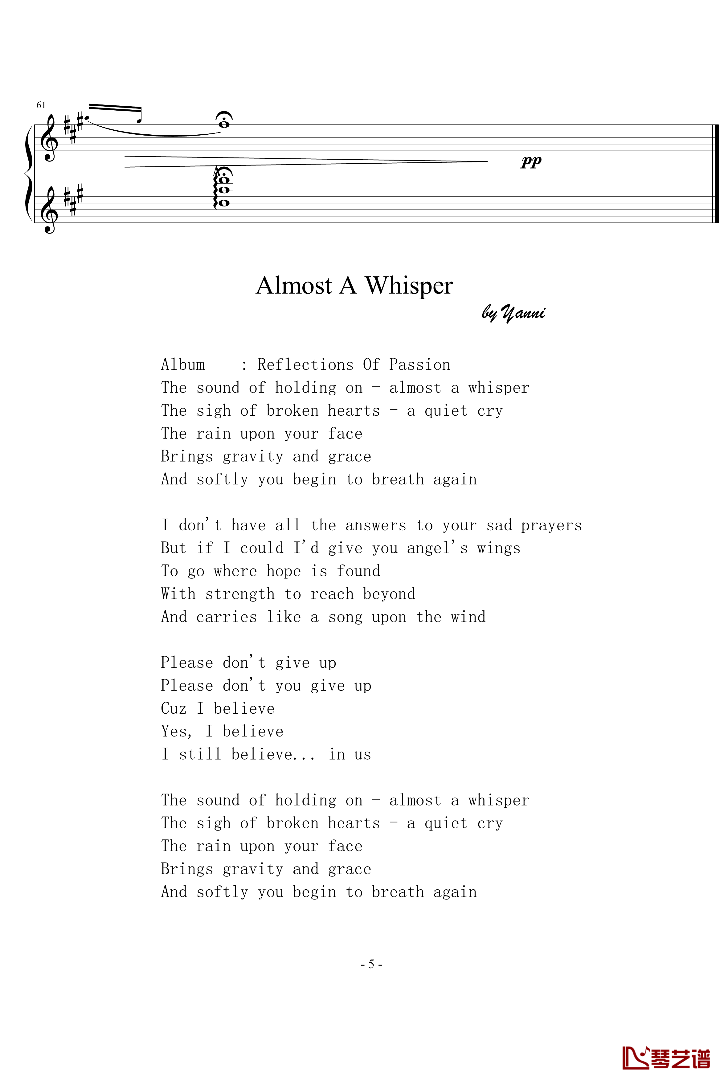Almost a Whisper钢琴谱-雅尼5