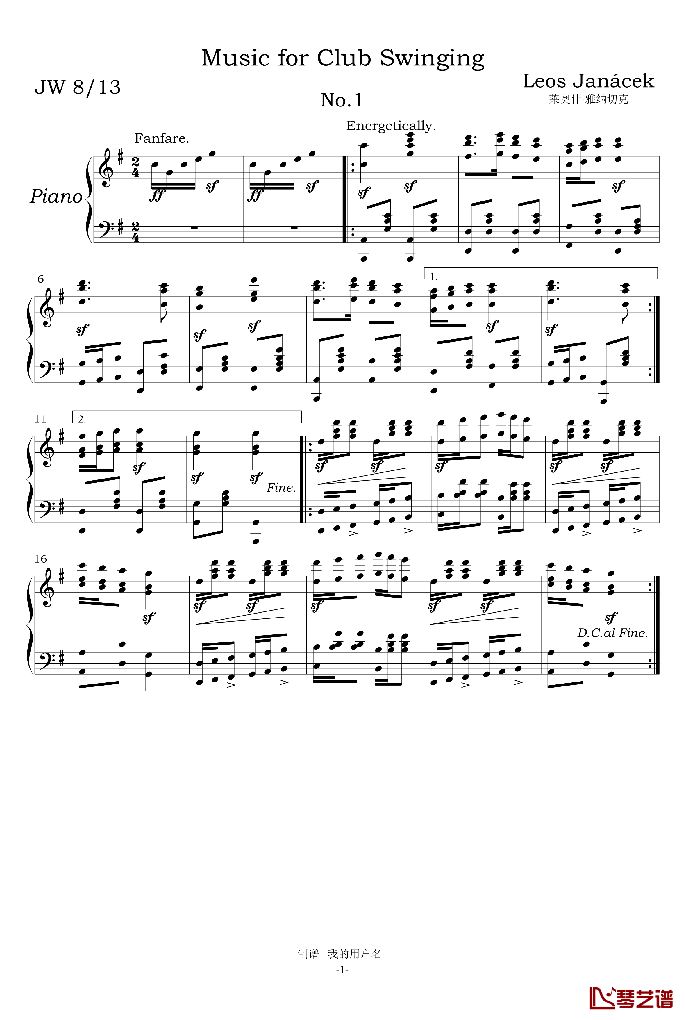 摇摆音乐俱乐部第一首钢琴谱-雅纳切克钢琴小品-雅纳切克1