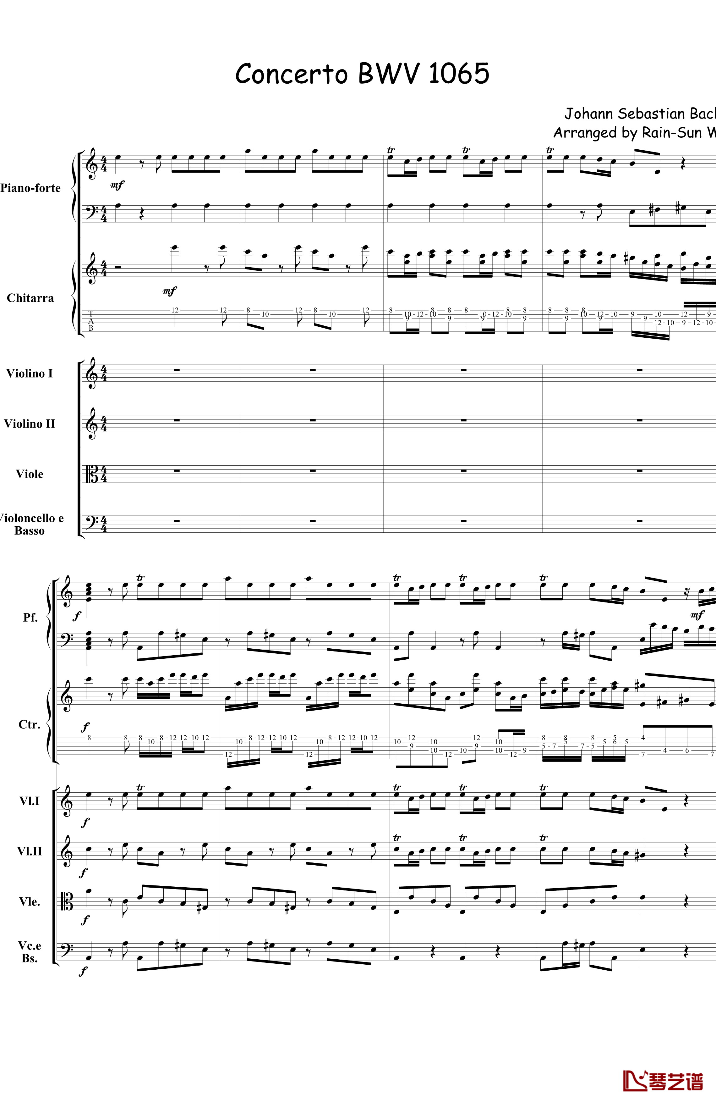 巴赫为四架钢琴写的钢琴协奏曲钢琴谱-钢琴吉他弦乐组-巴哈-Bach, Johann Sebastian1