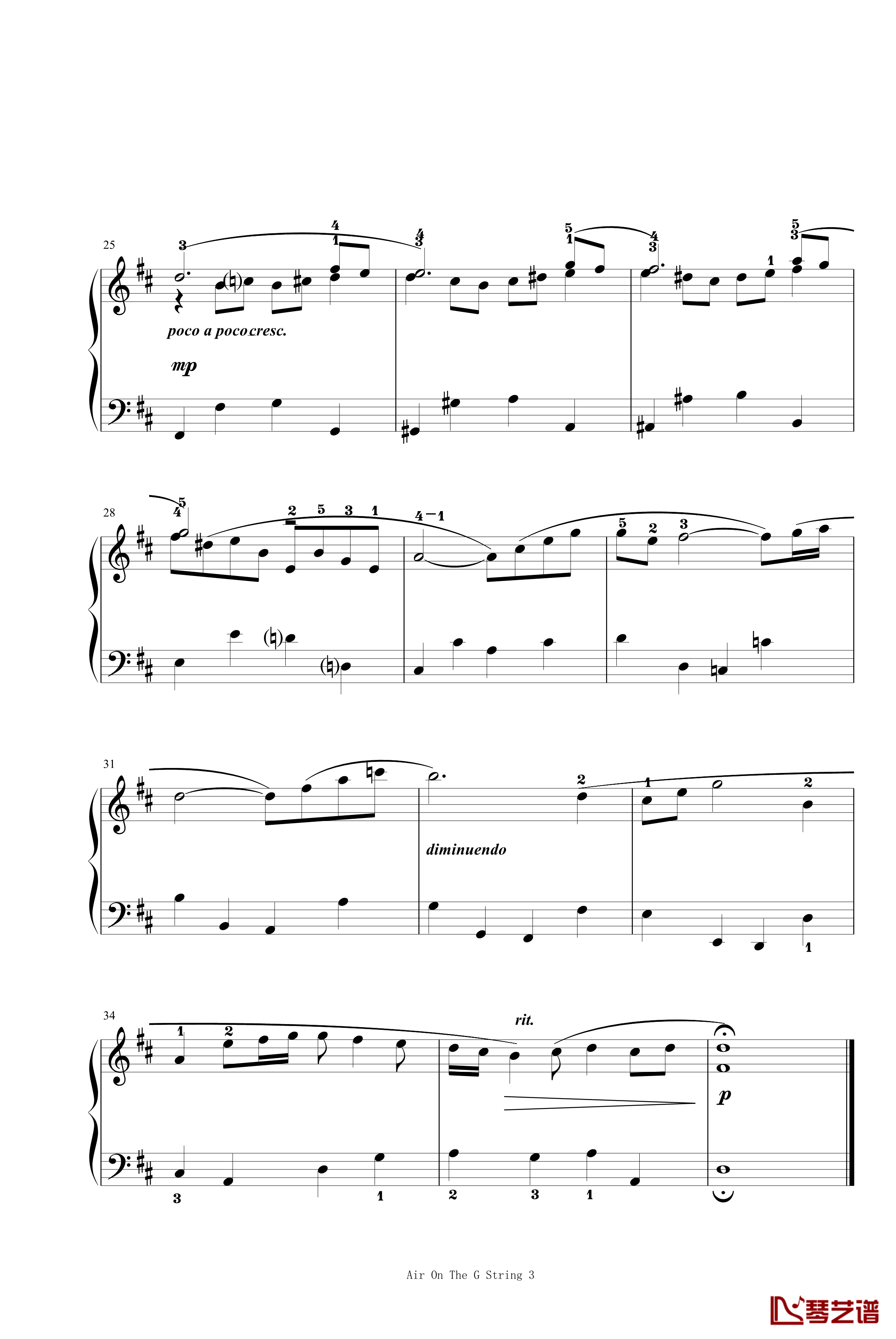 Air On The G String钢琴谱-G弦之歌-巴哈-Bach, Johann Sebastian3