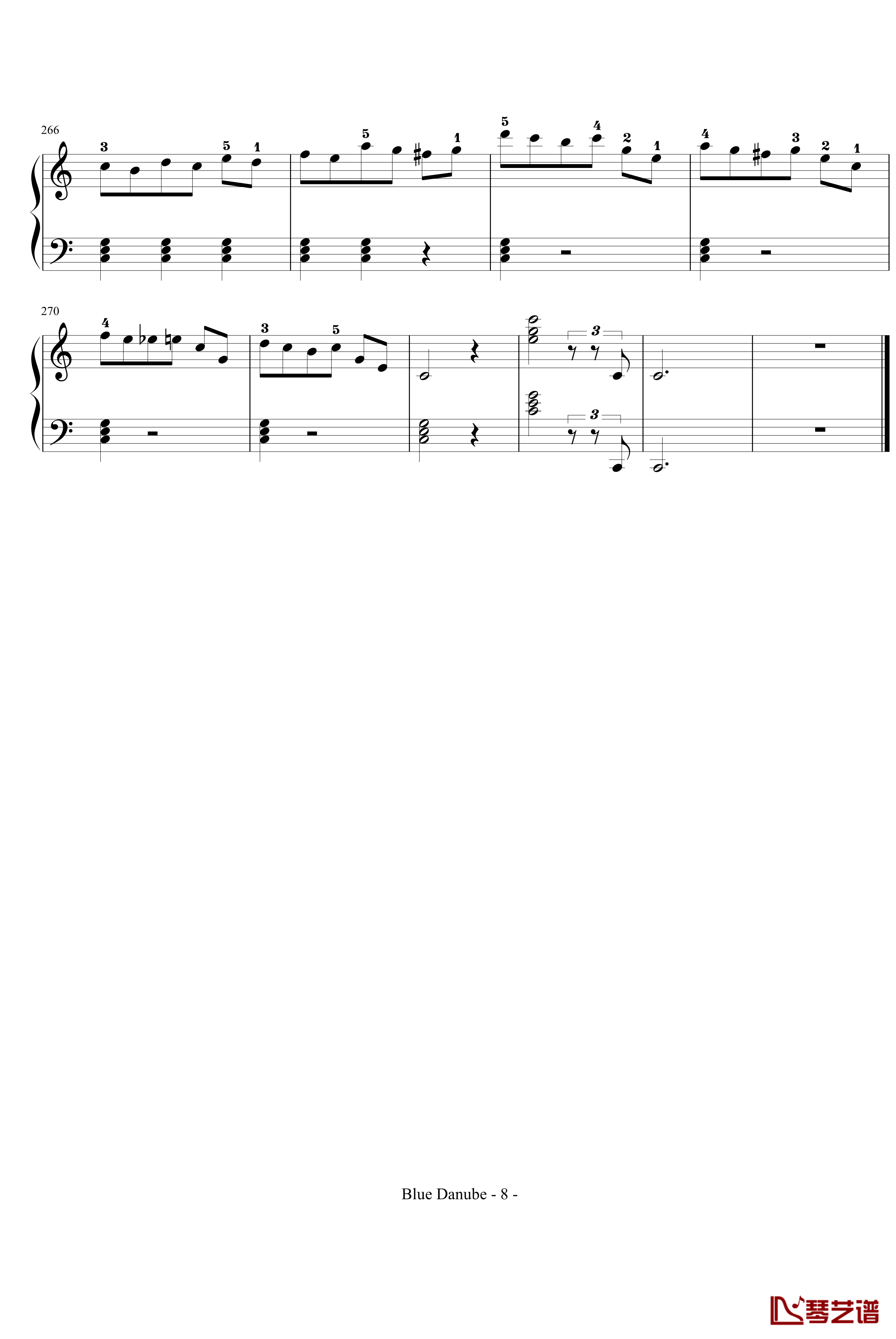 蓝色多瑙河钢琴谱-完整-带指法简化-约翰·斯特劳斯8