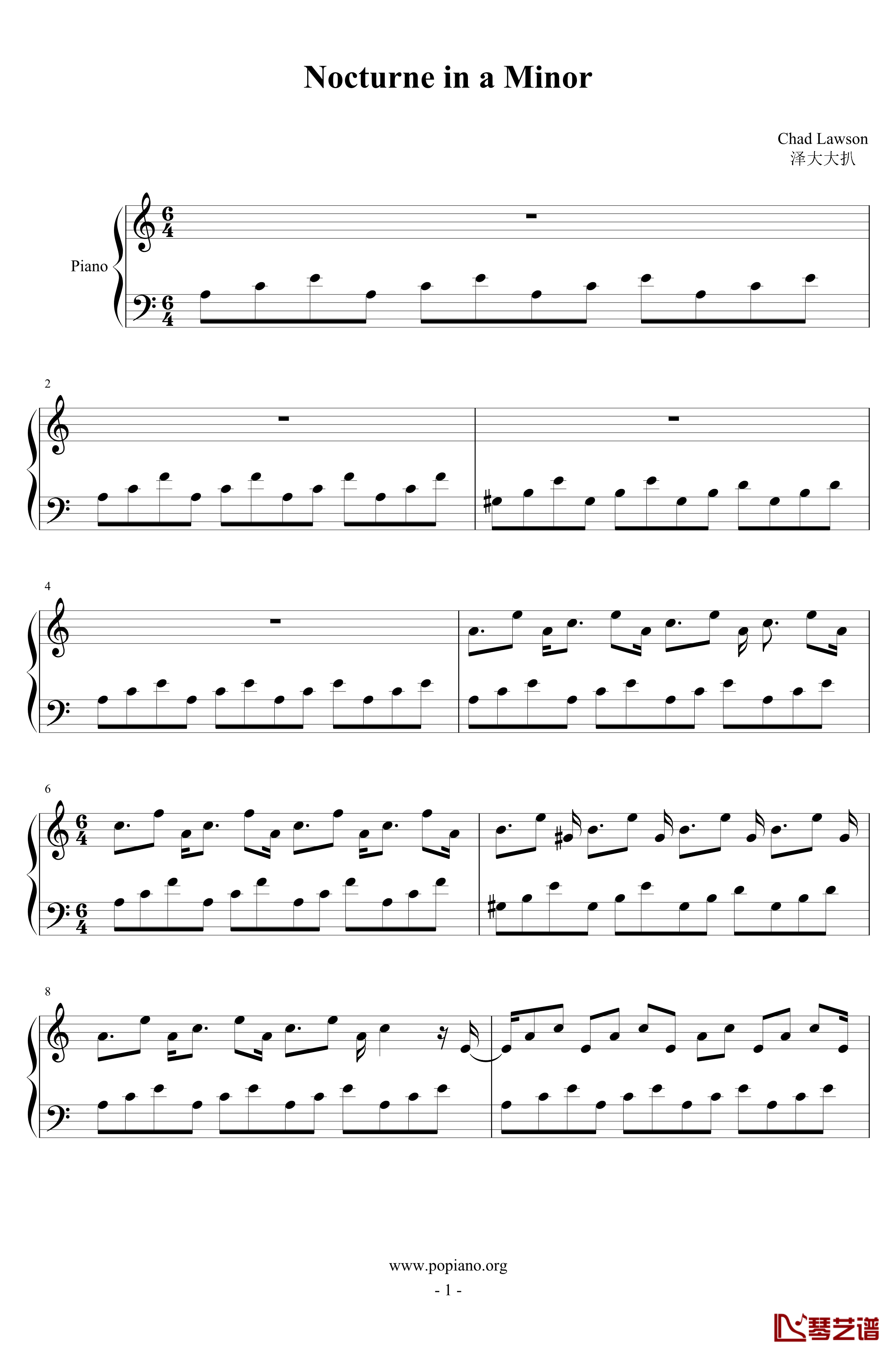 Nocturne in a Minor钢琴谱-Chad Lawson1