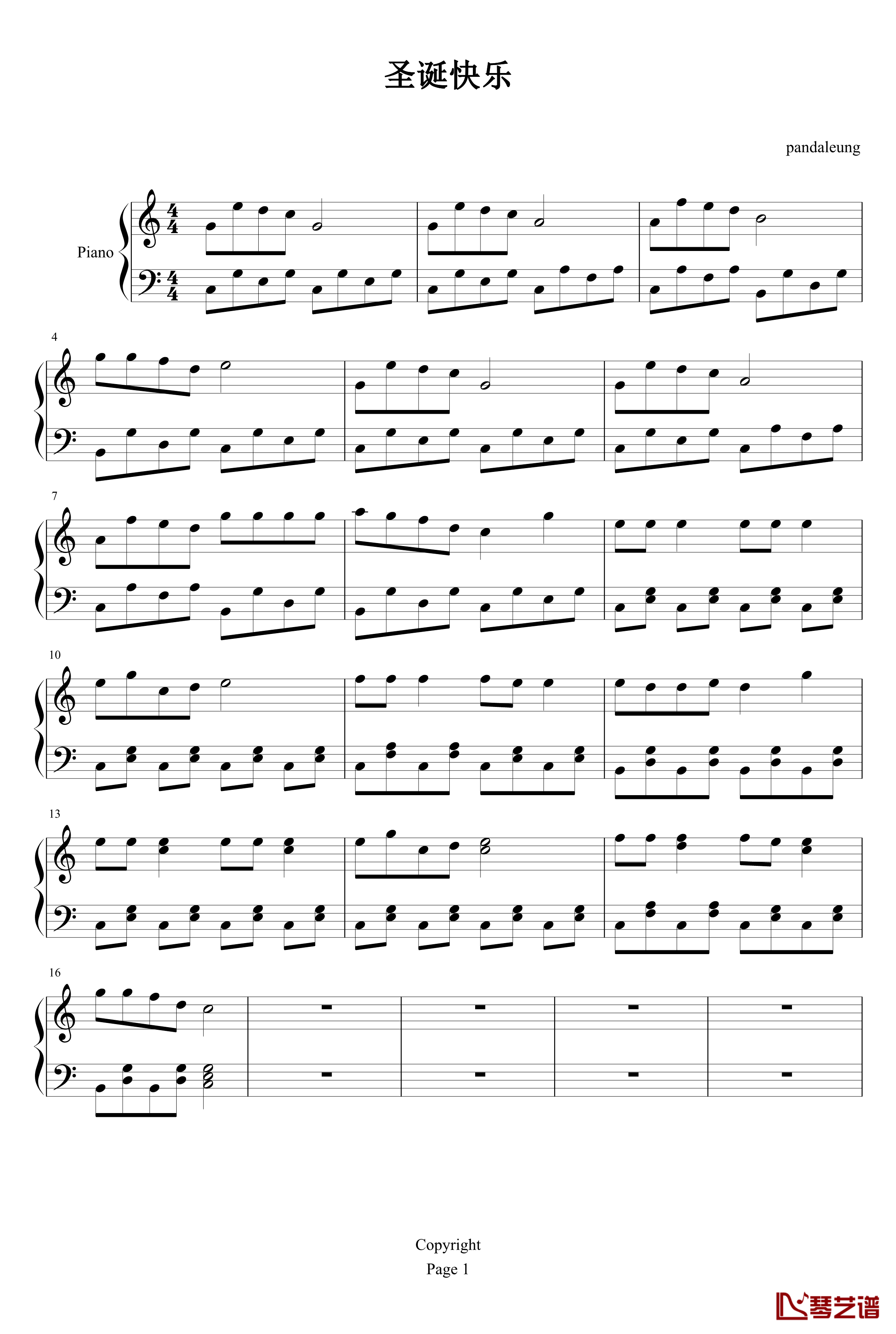 圣诞快乐钢琴谱-圣诞歌曲1