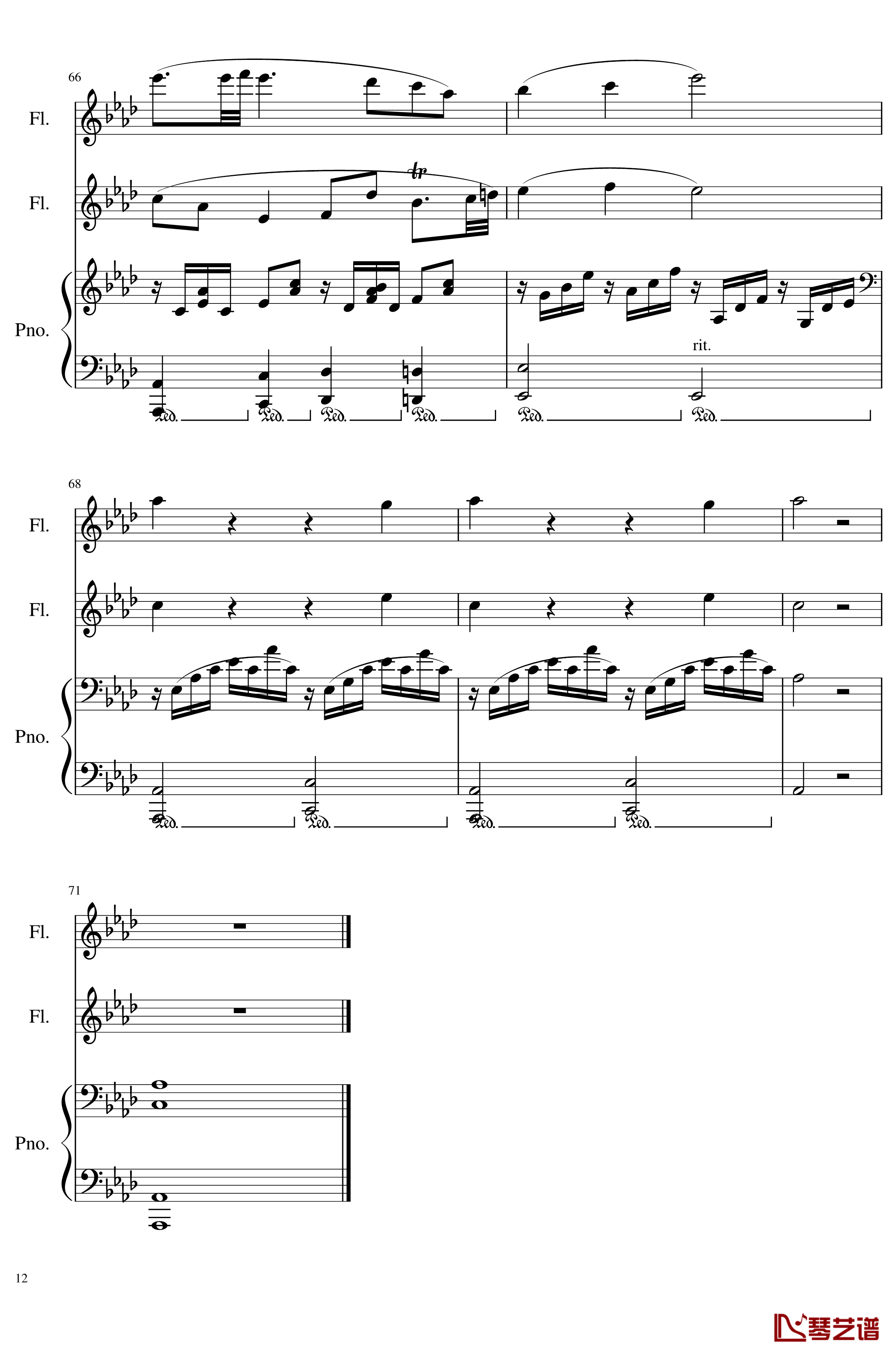 Trio for piano and 2 flutes, Op.117钢琴谱-I.Alborada-一个球12