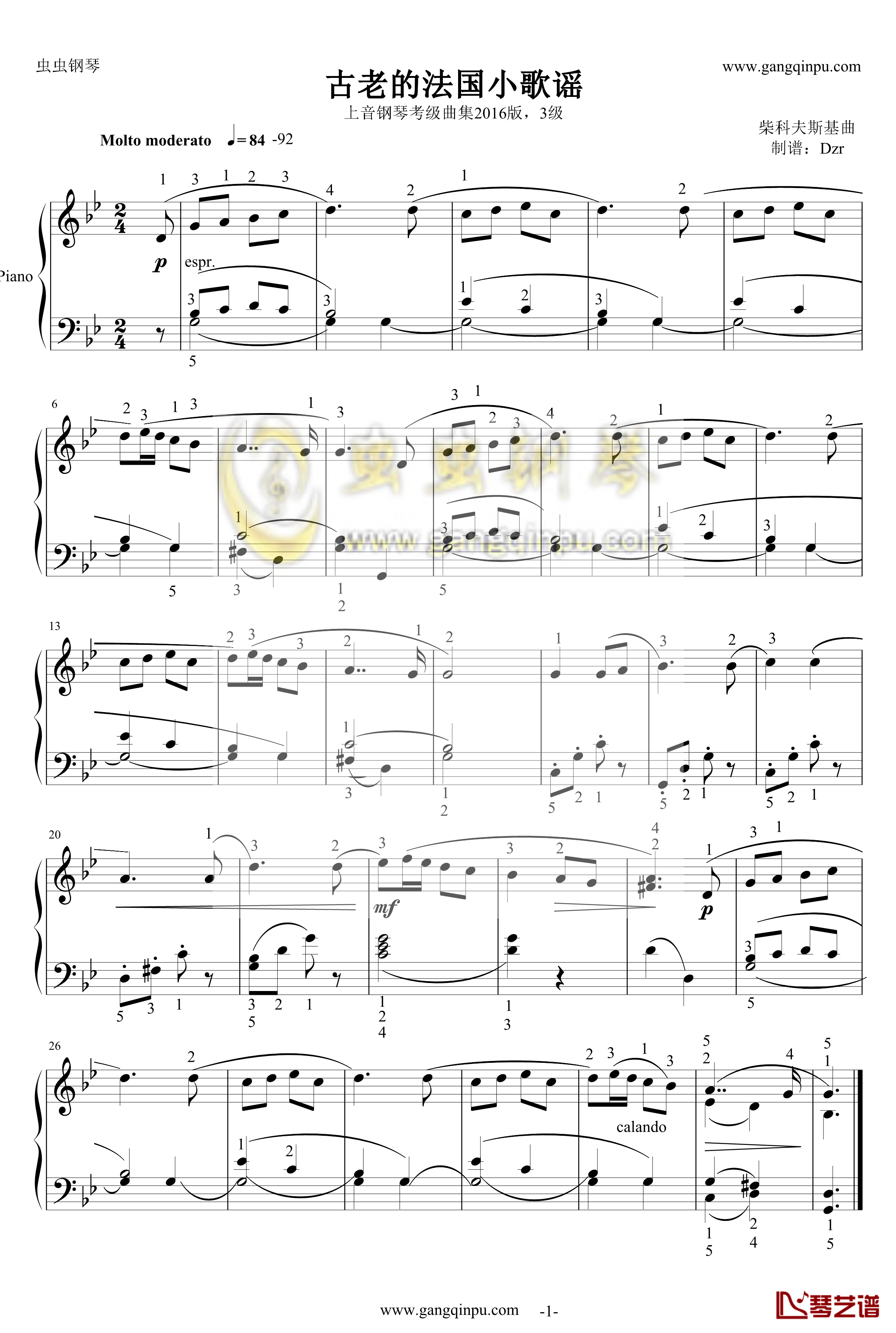 古老的法国小歌谣钢琴谱-柴科夫斯基1