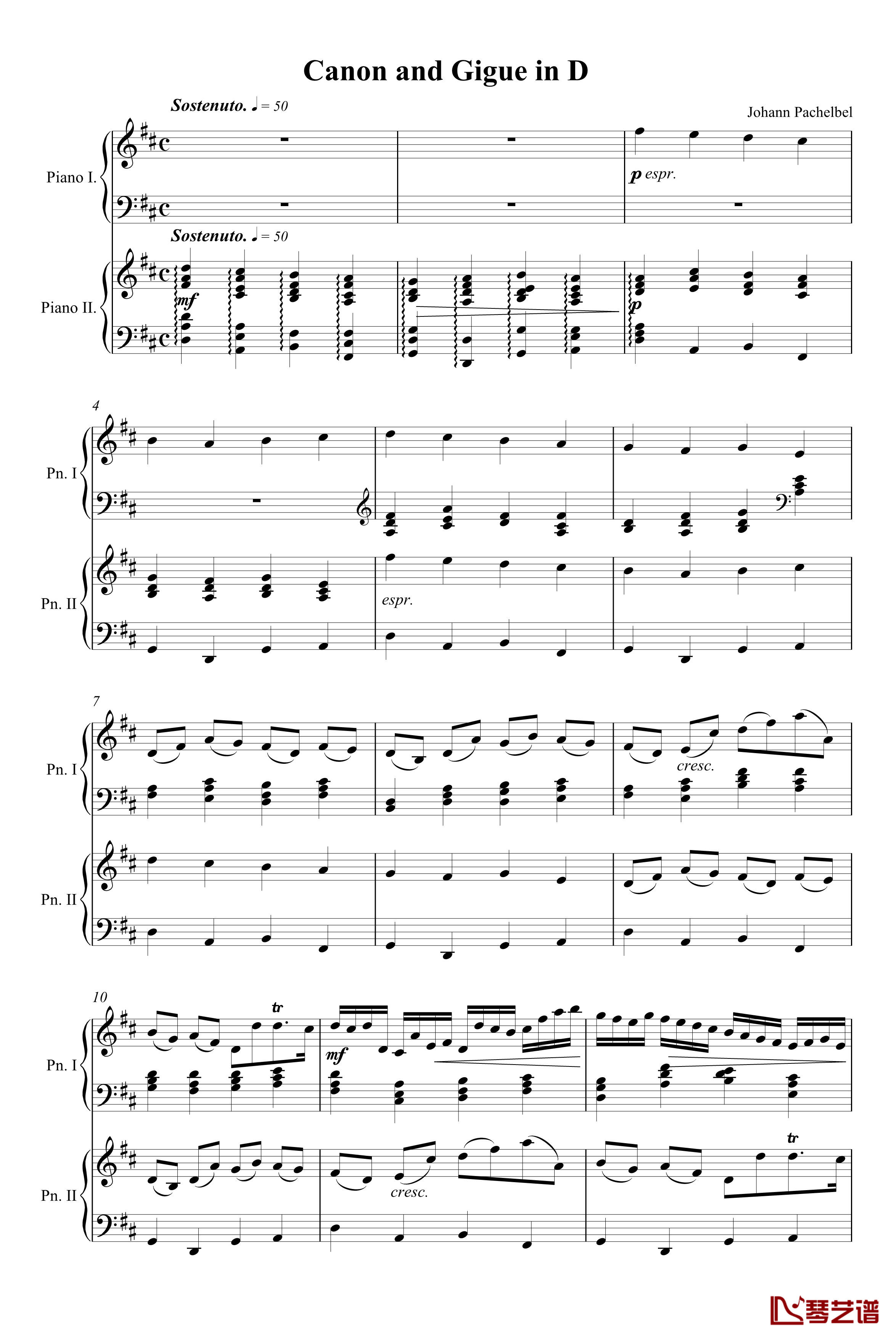 卡农钢琴二重奏版钢琴谱-帕赫贝尔-Pachelbel1