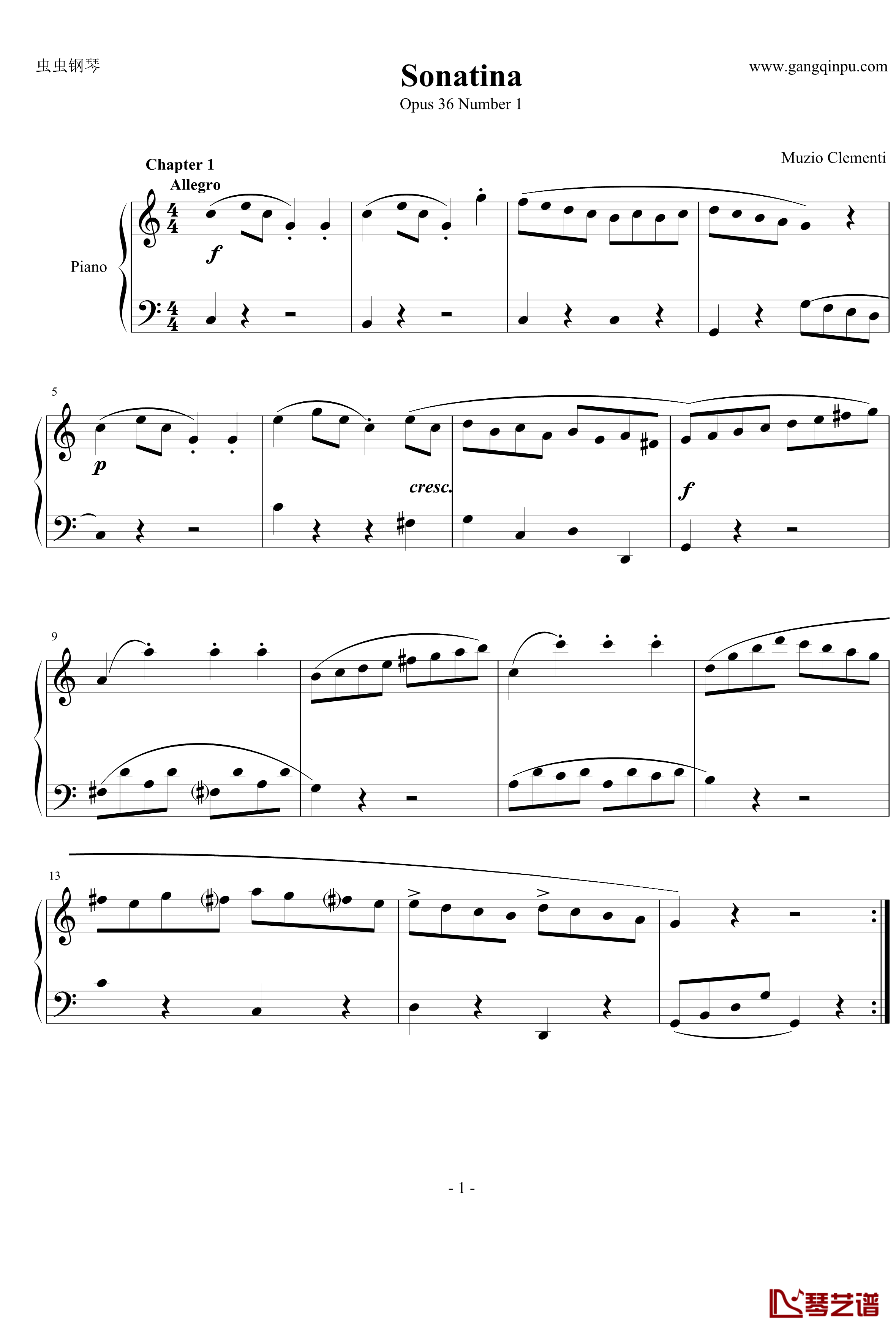 by Muzio ClementiSonatina钢琴谱-Opus 36 Number 1-克来门蒂1