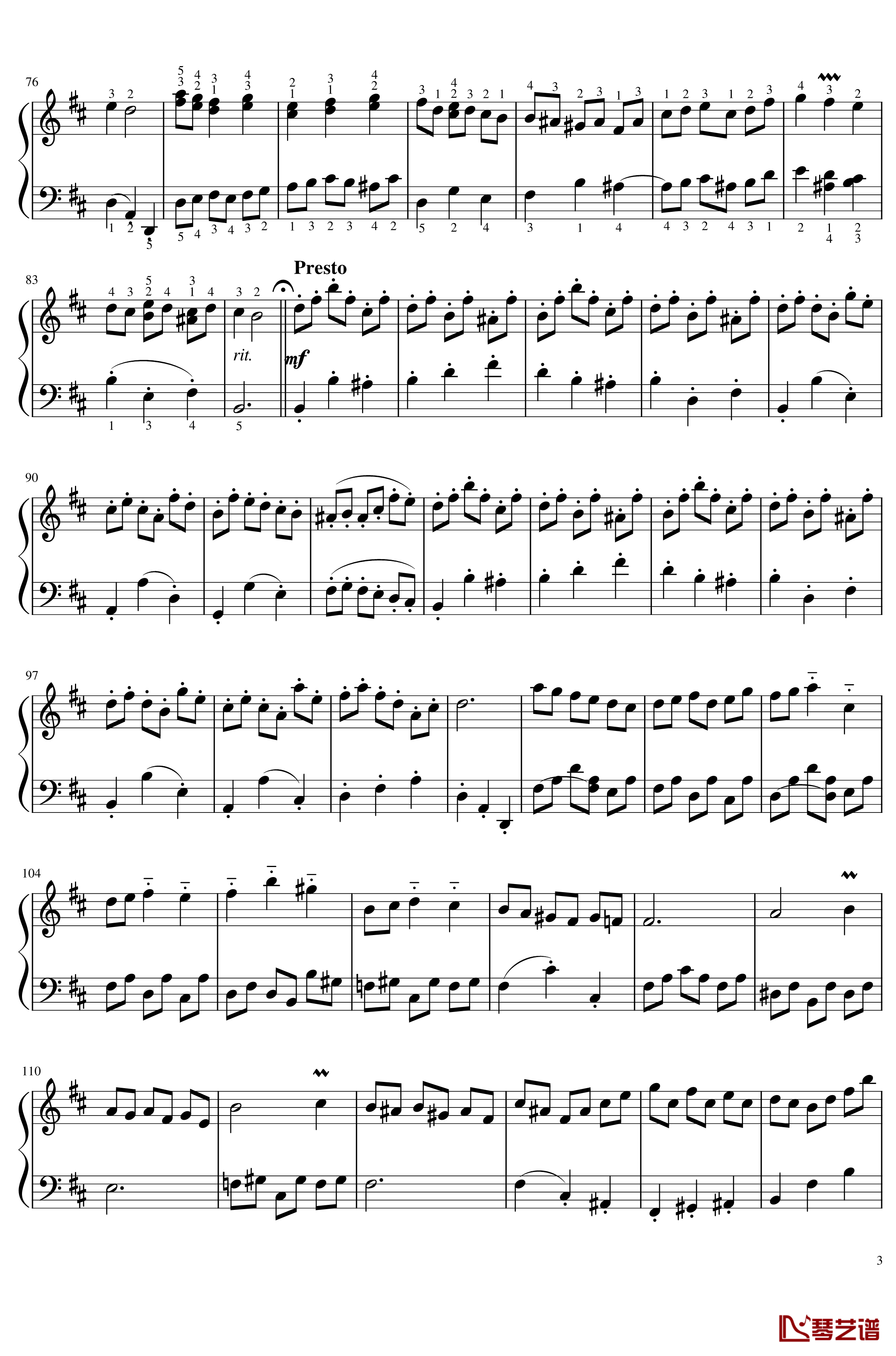 B小调法国组曲No.3小步舞曲钢琴谱-带指法-巴哈-Bach, Johann Sebastian3