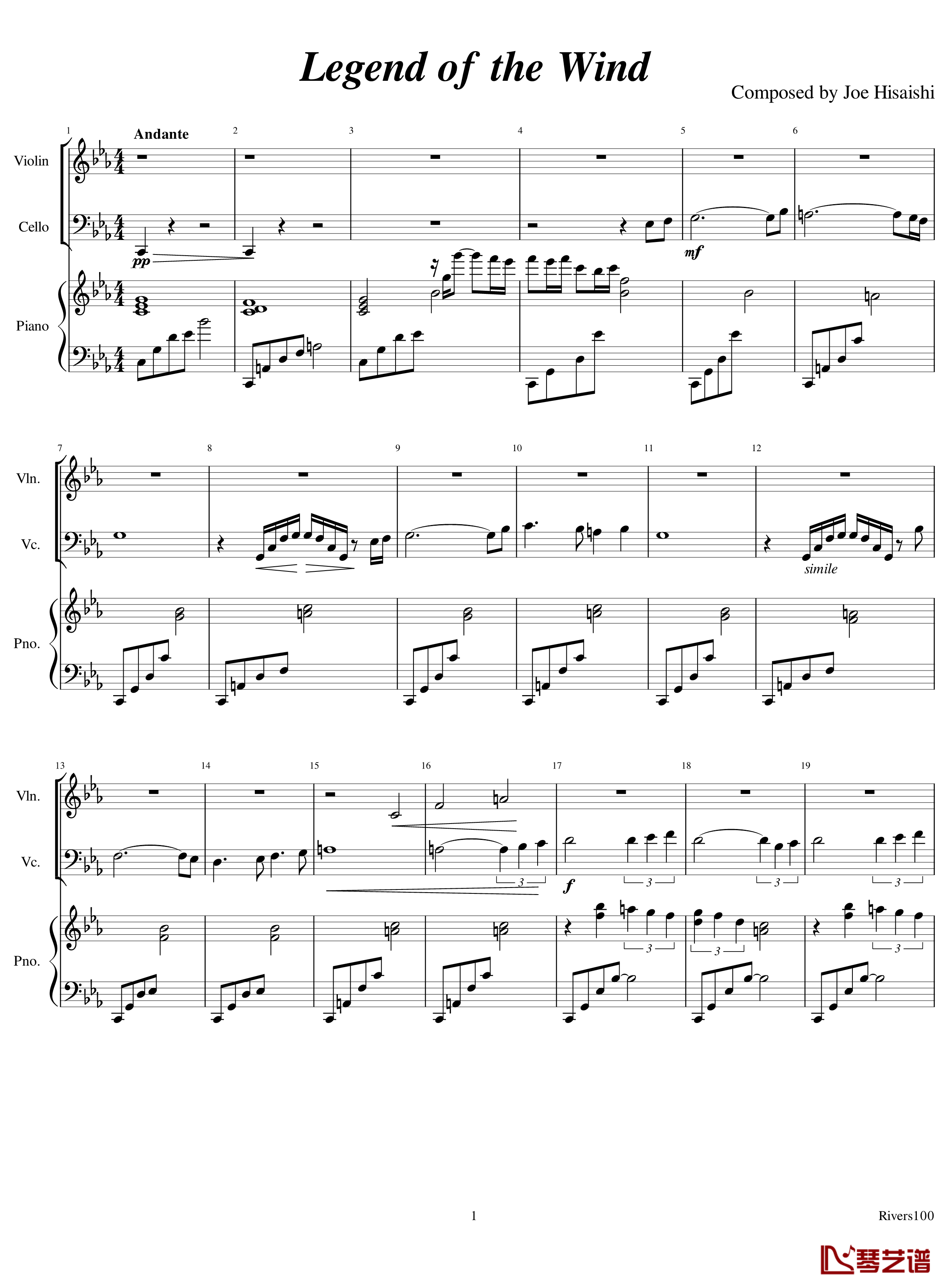 Legend of the Wind钢琴谱-Trio-久石让-三重奏1