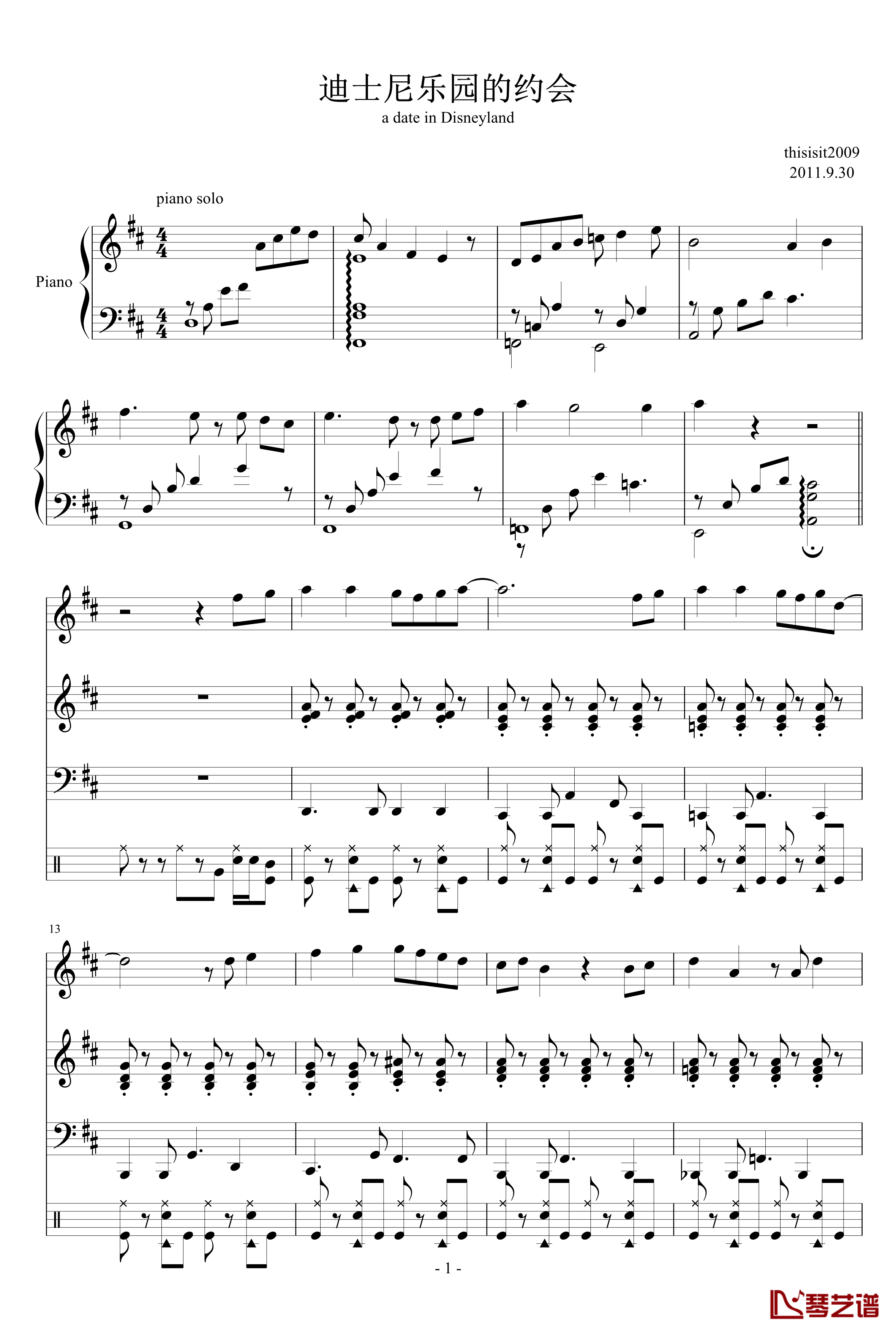 迪士尼乐园的约会钢琴谱-thisisit20091