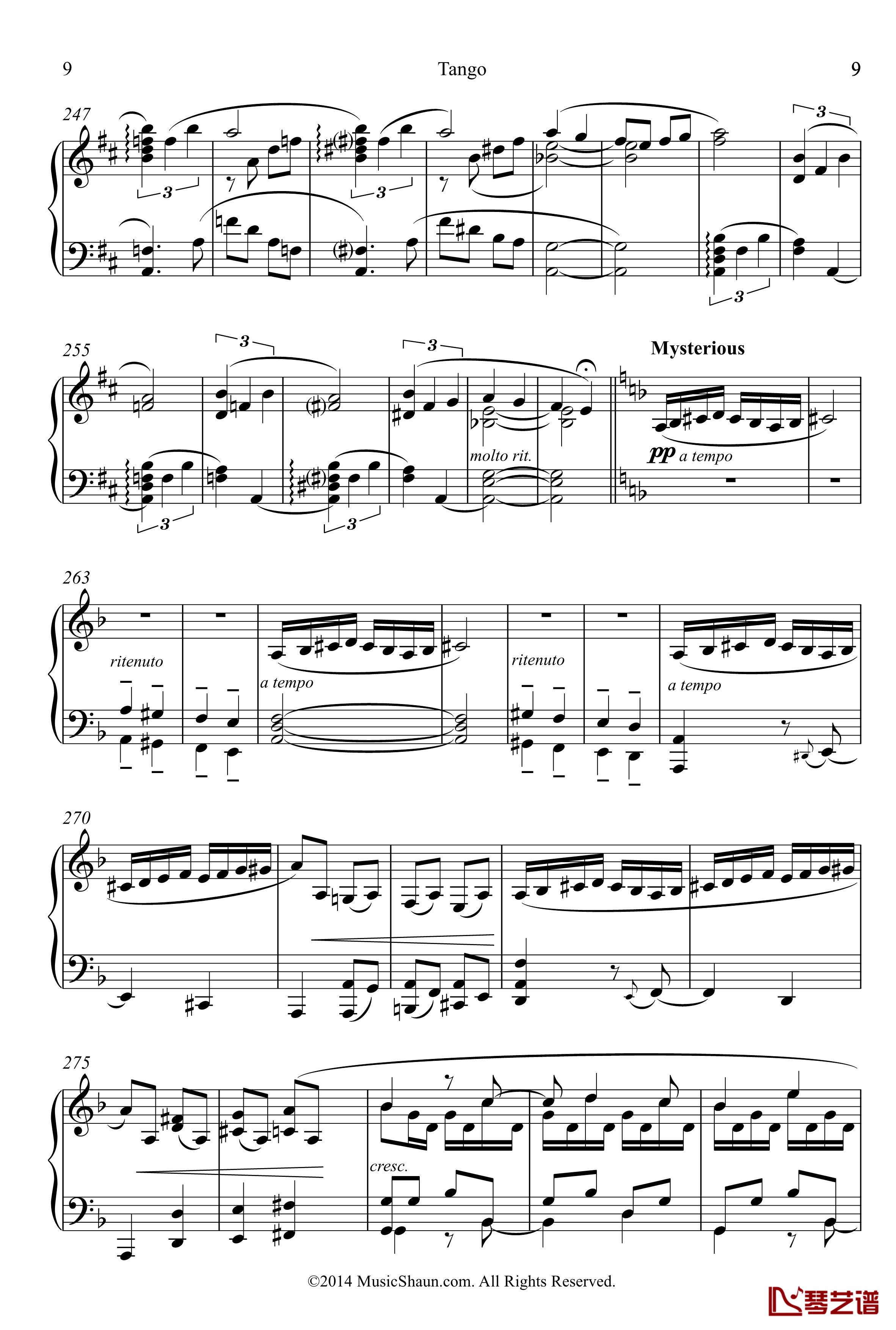 肖恩的探戈钢琴谱-世界名曲9