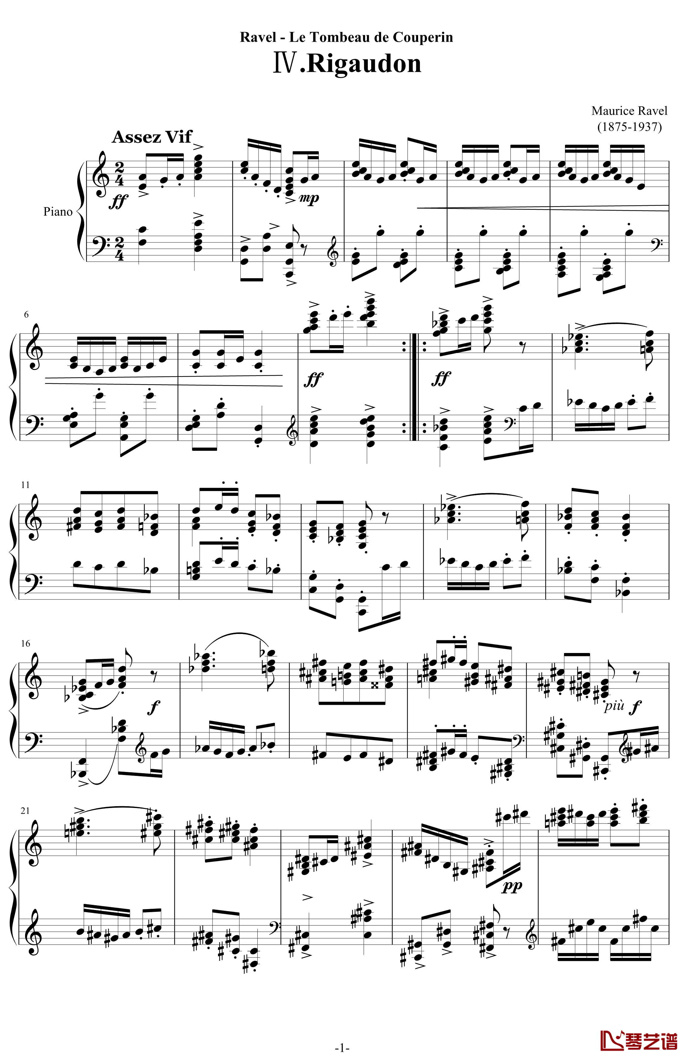 利戈顿舞曲钢琴谱-选自《库普兰之墓》-拉威尔-Ravel1