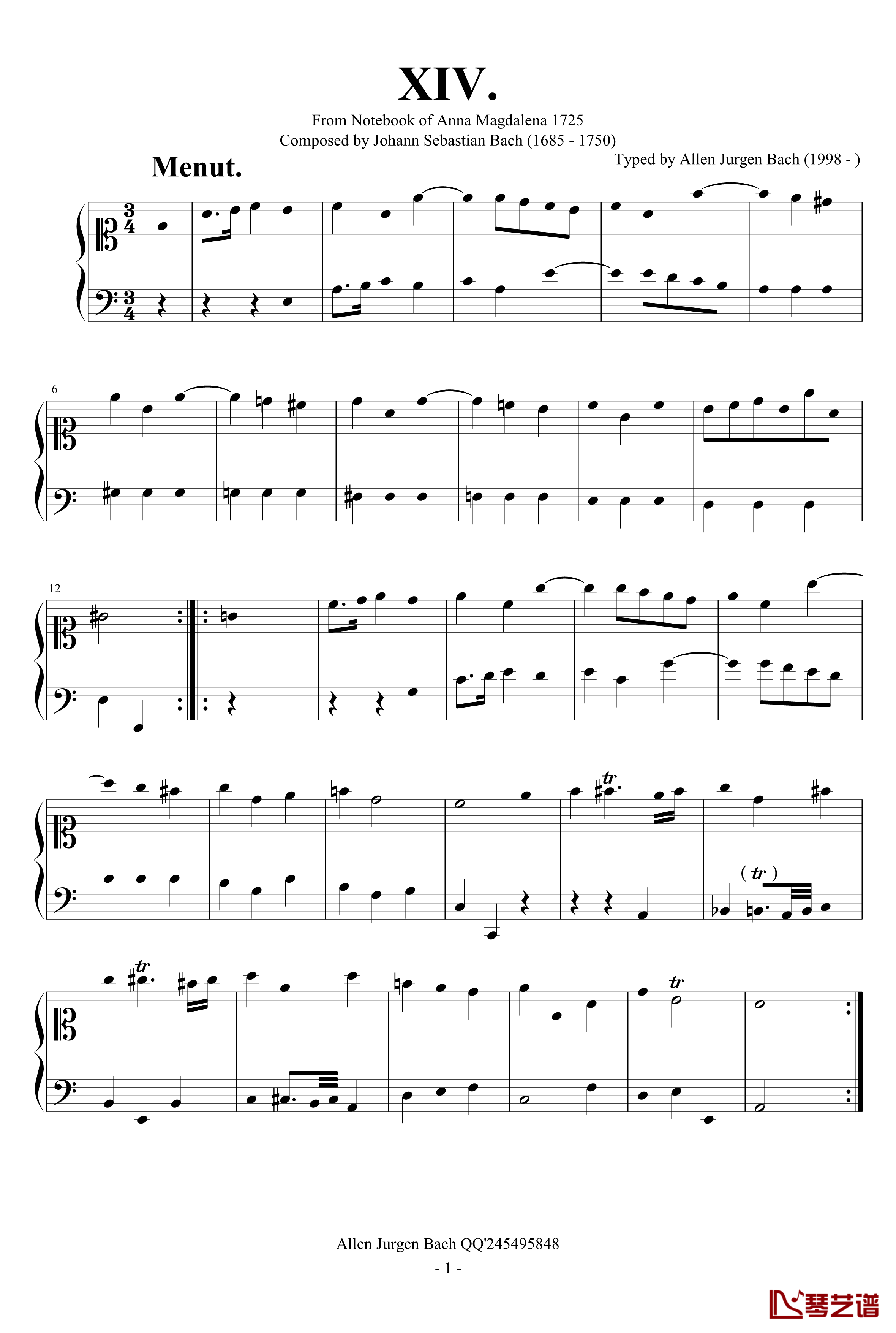 C大调小步舞曲钢琴谱-巴哈-Bach, Johann Sebastian1
