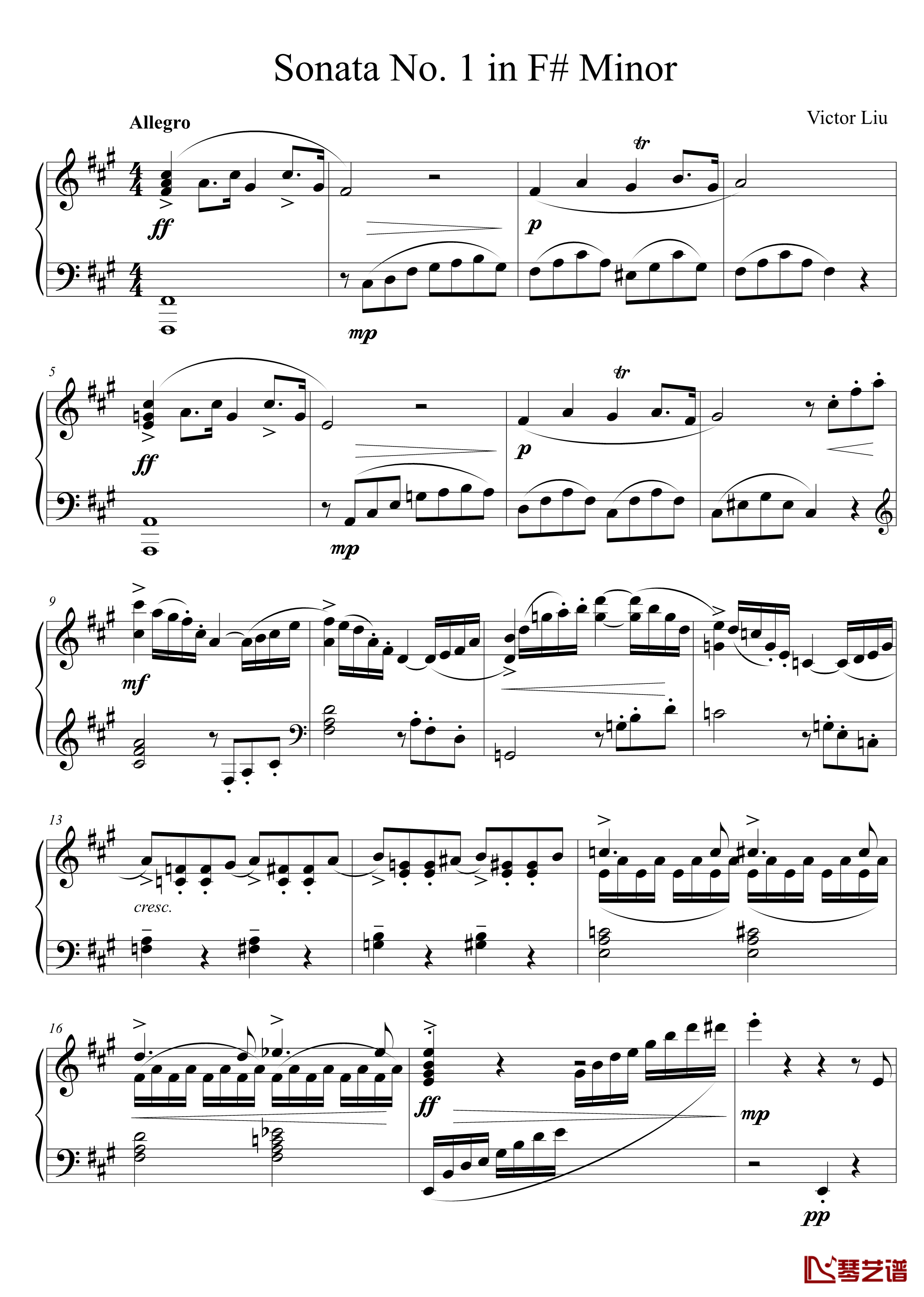 钢琴奏鸣曲No. 1钢琴谱 第一乐章-千古留名1