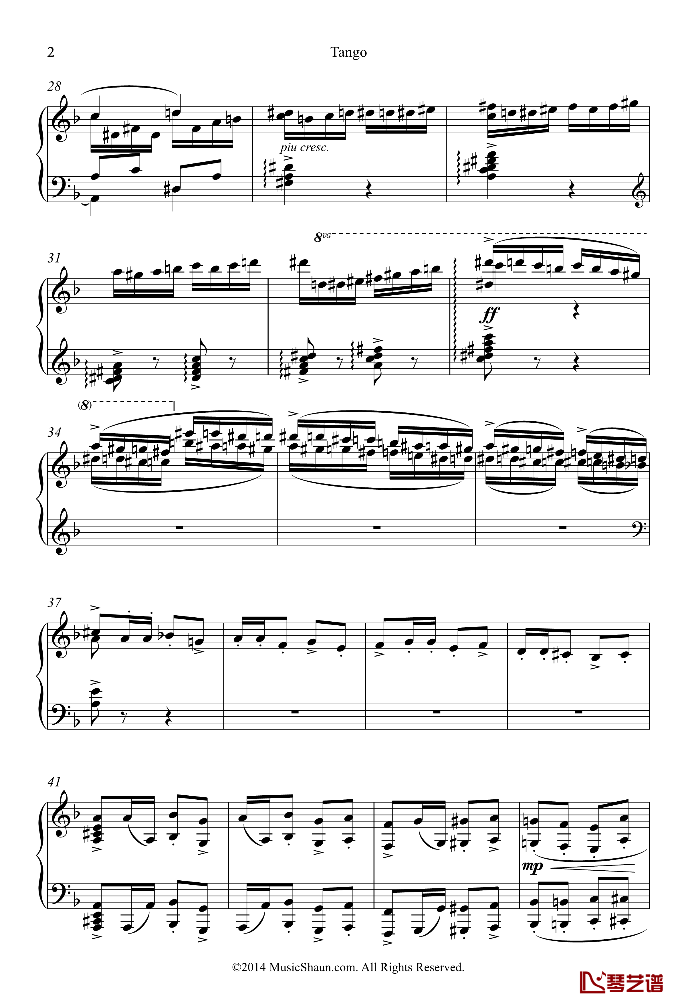 肖恩的探戈钢琴谱-世界名曲2