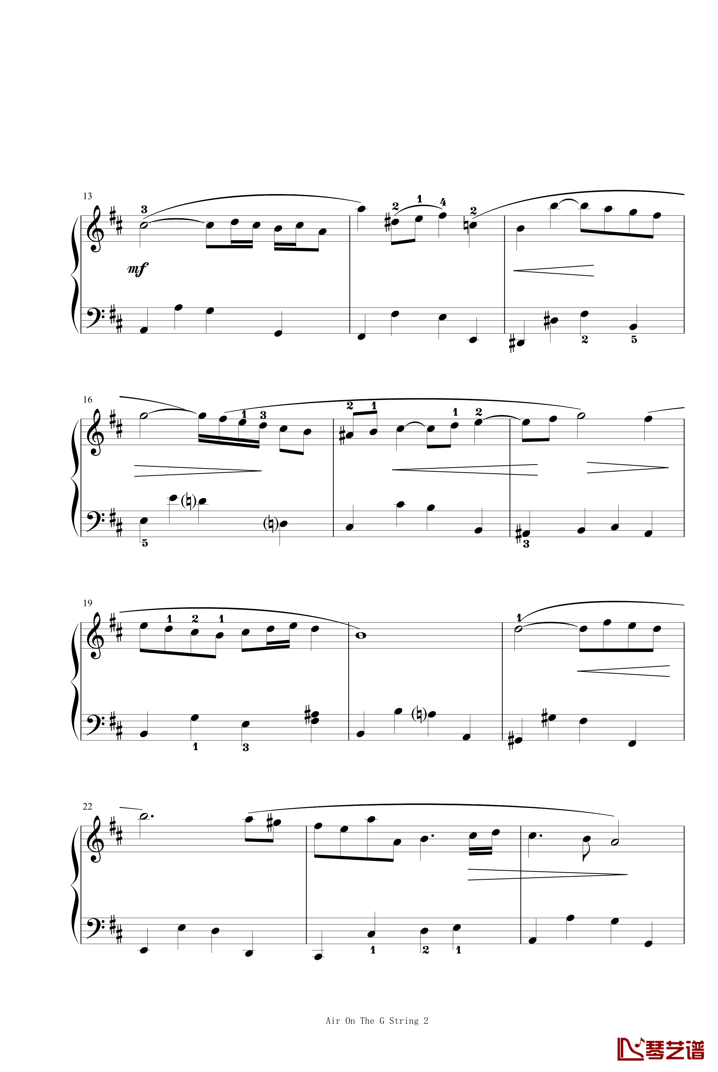 Air On The G String钢琴谱-G弦之歌-巴哈-Bach, Johann Sebastian2