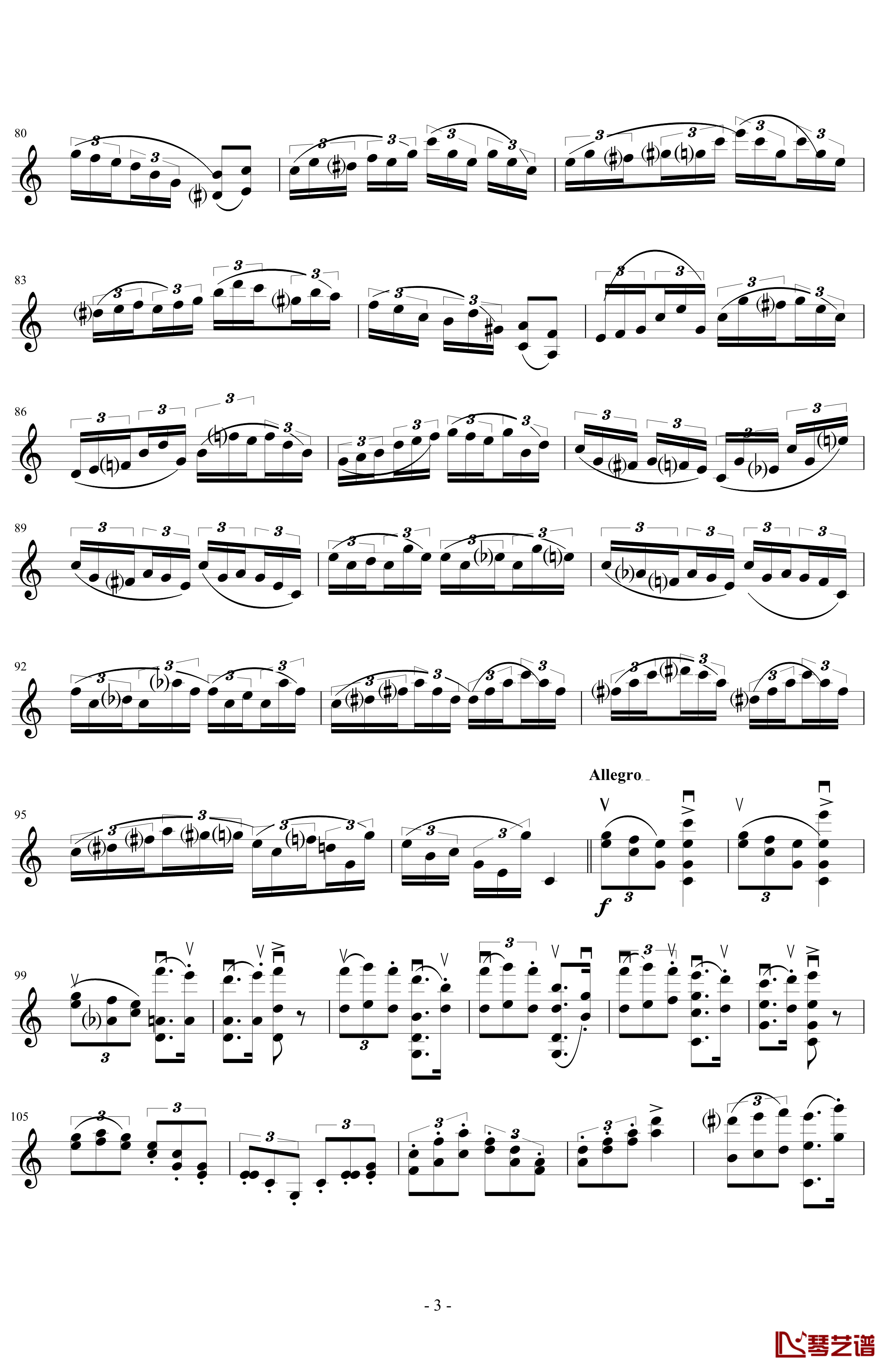 莫扎特主题炫技变奏曲钢琴谱-小提琴版-莫扎特3