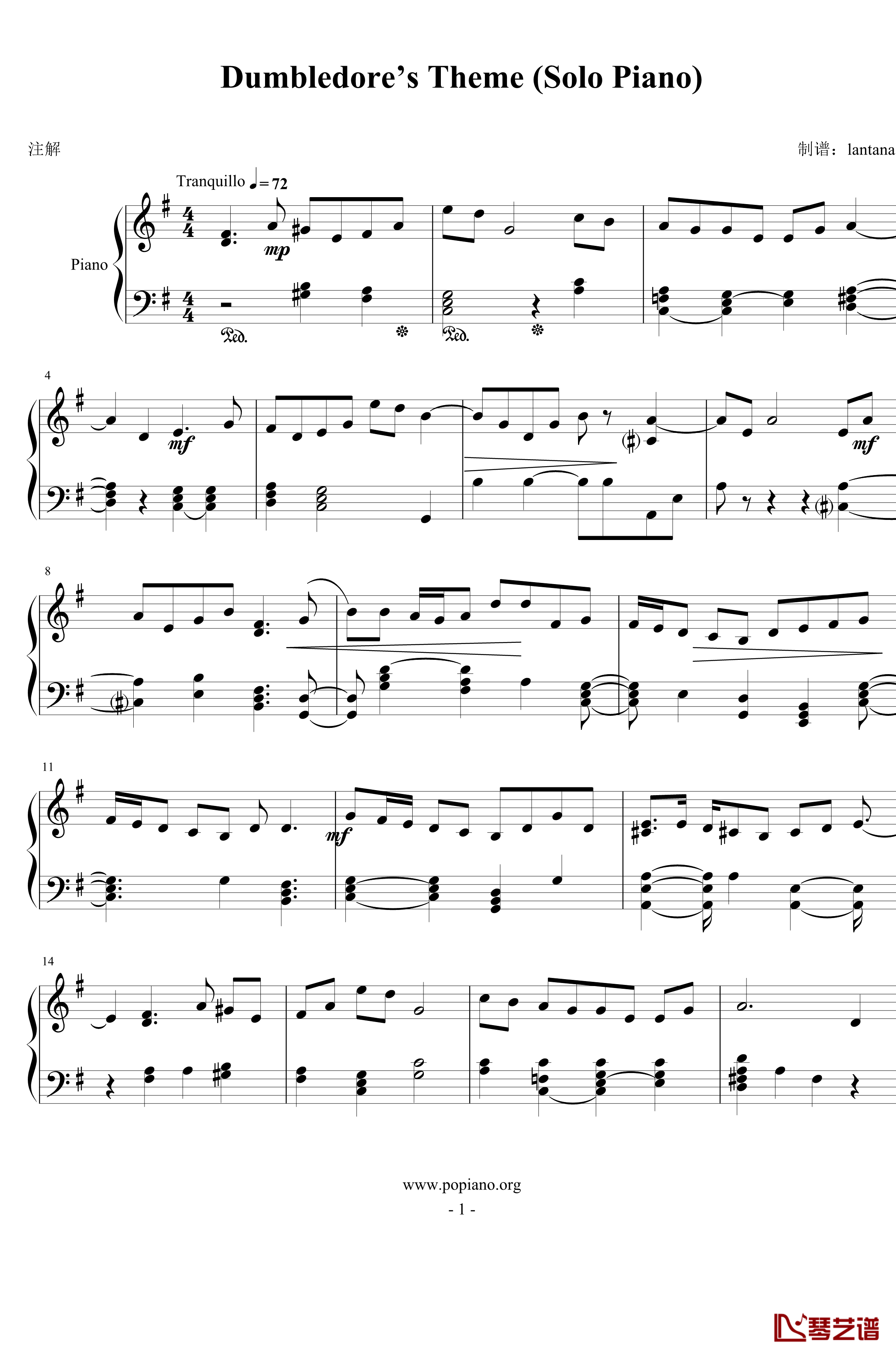 Dumbledore’s Theme钢琴谱-Solo Piano-harrypotter1