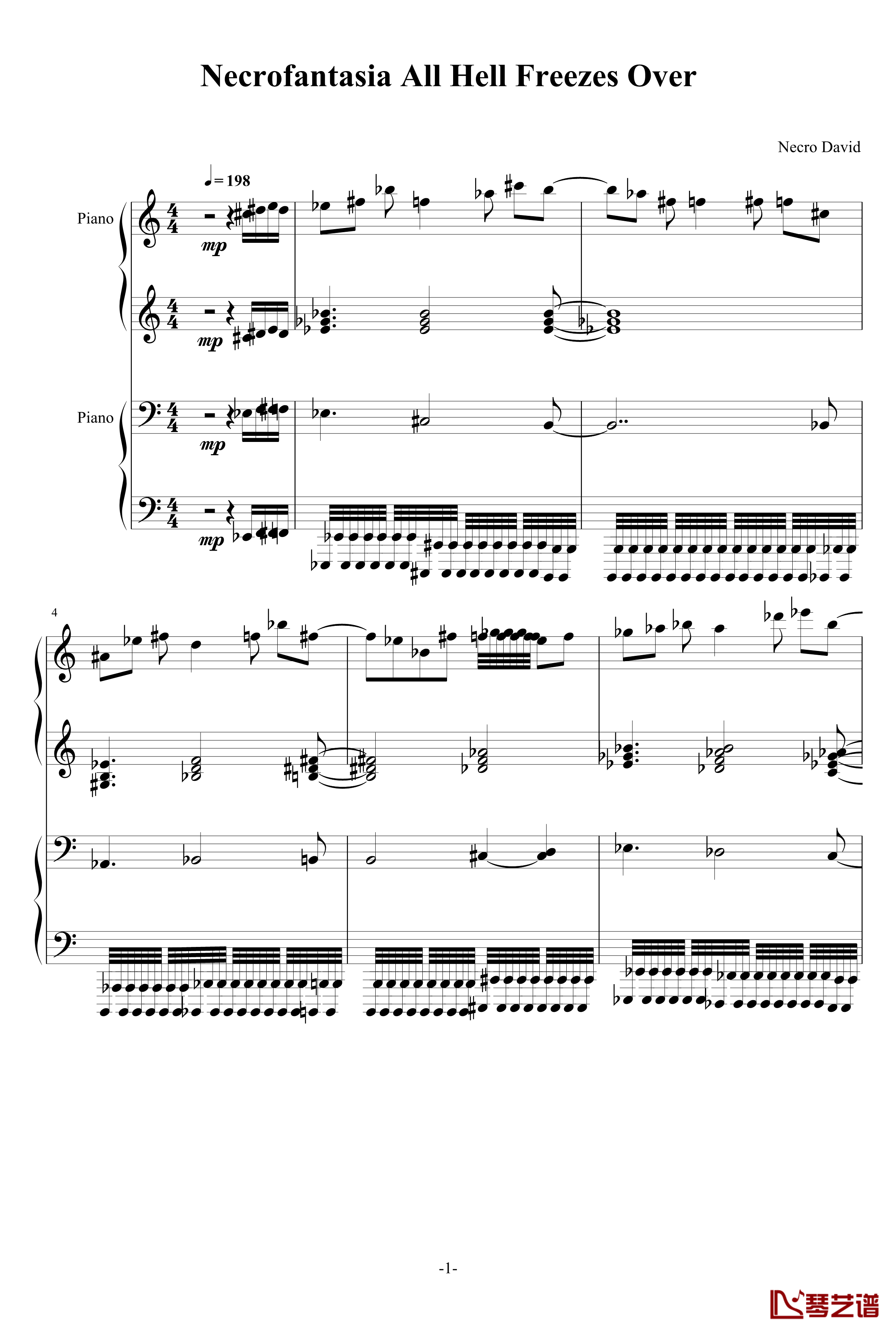 亡灵幻想曲原版人类可弹钢琴谱-鬼畜1