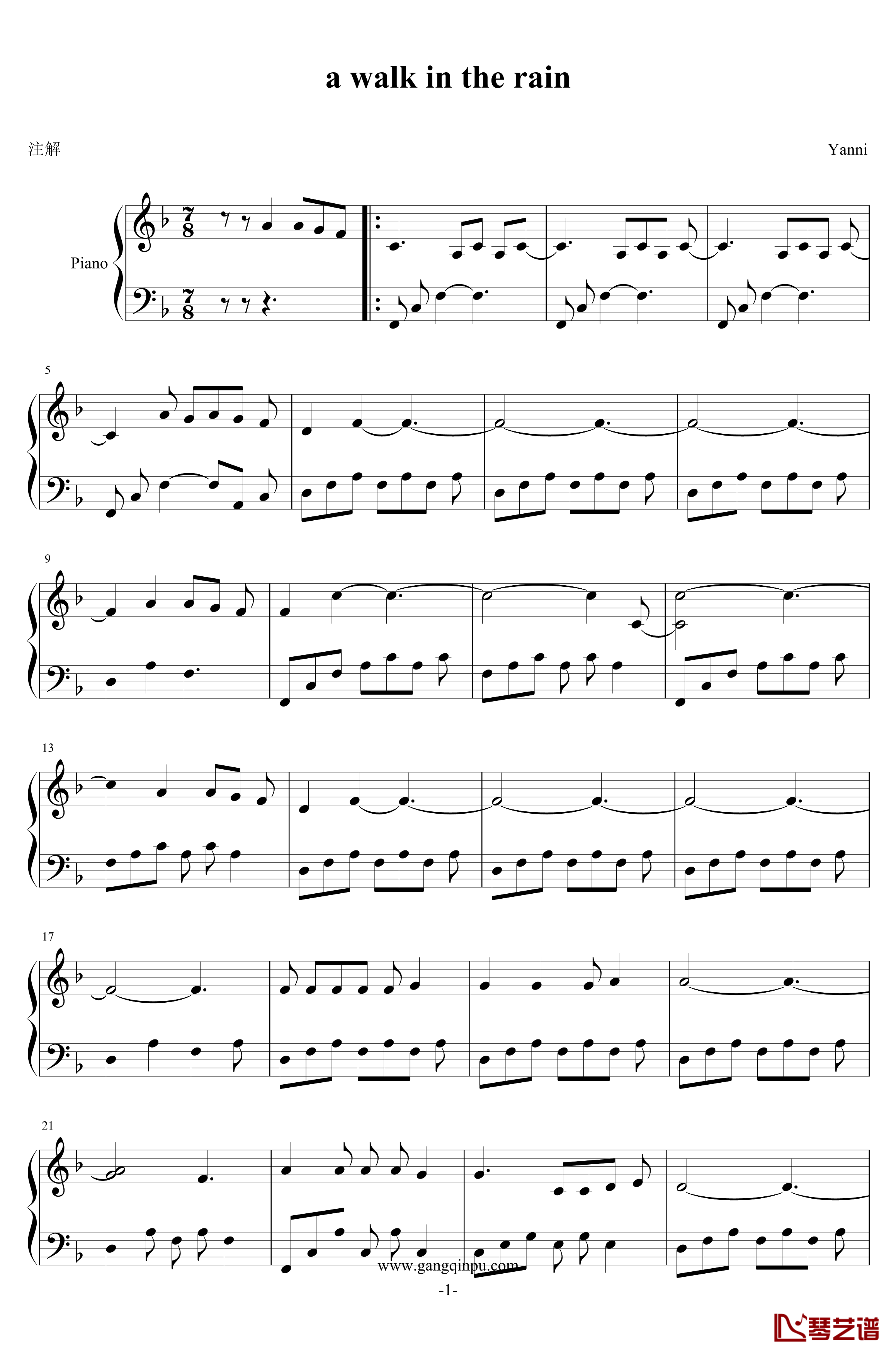 雅尼钢琴谱-Yanni1