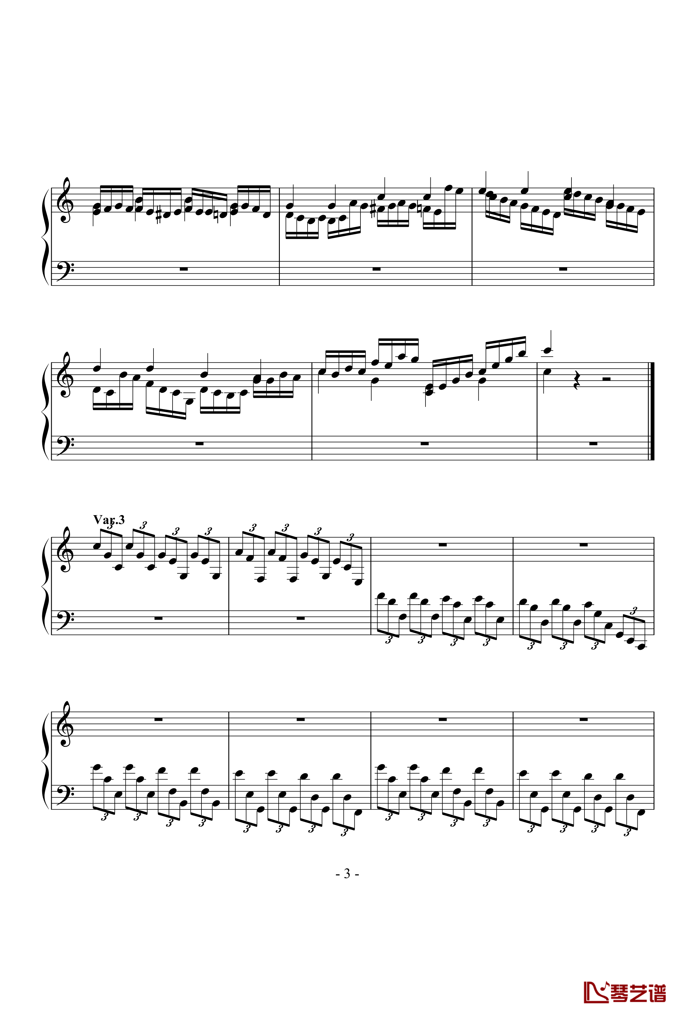 小星星主题变奏钢琴谱-左手练习曲-summer198806233