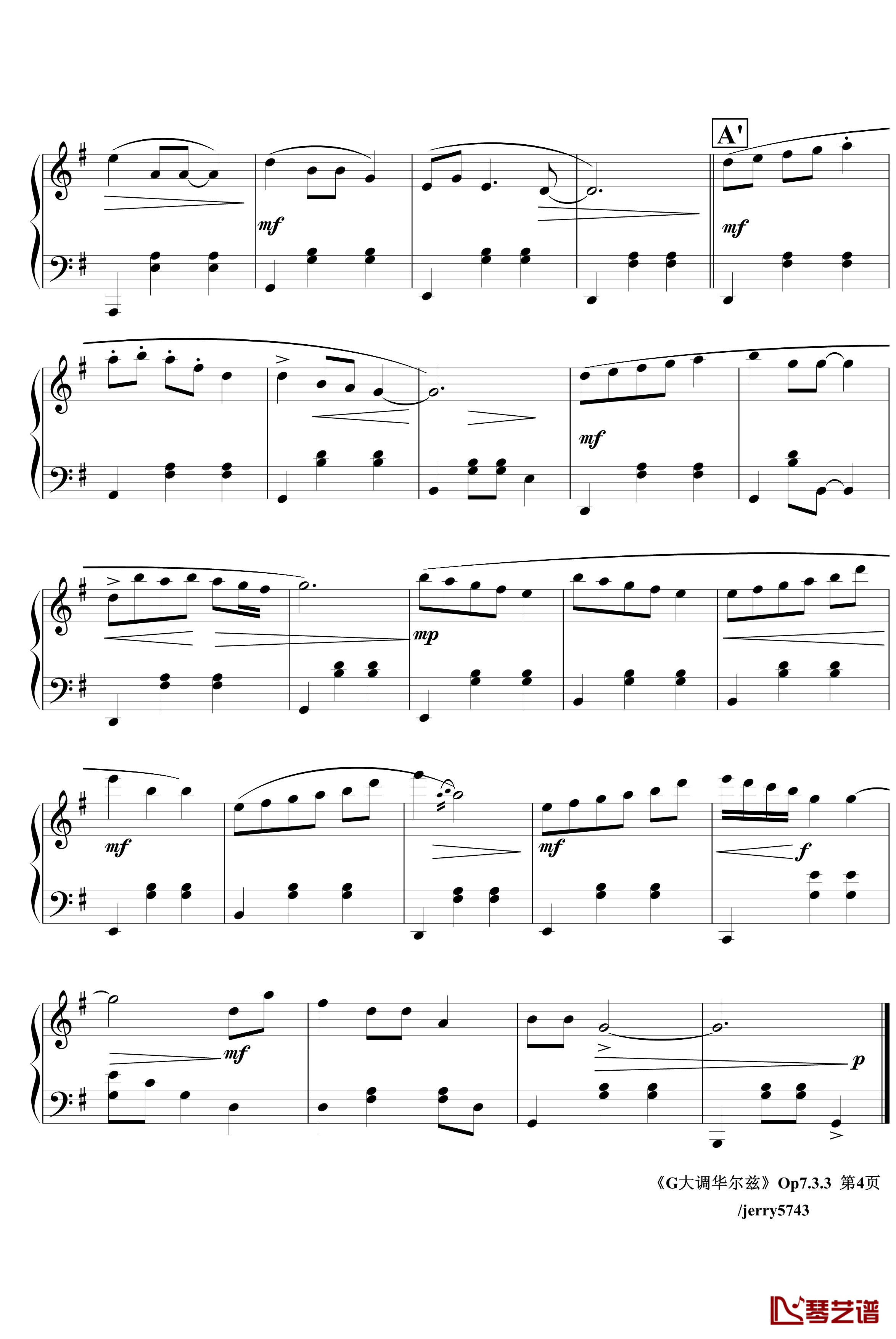 G大调华尔兹Op7.3.3钢琴谱-jerry57434