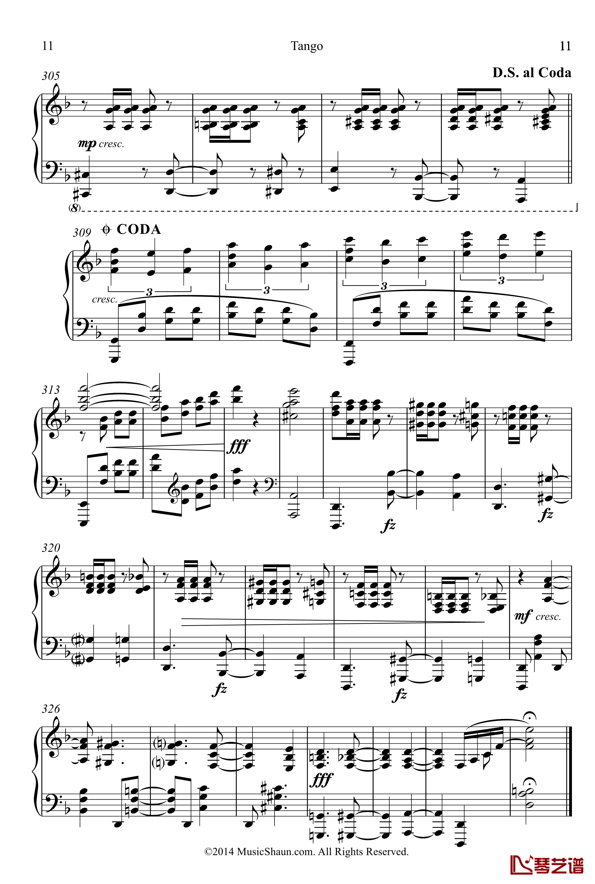 肖恩的探戈钢琴谱-世界名曲11
