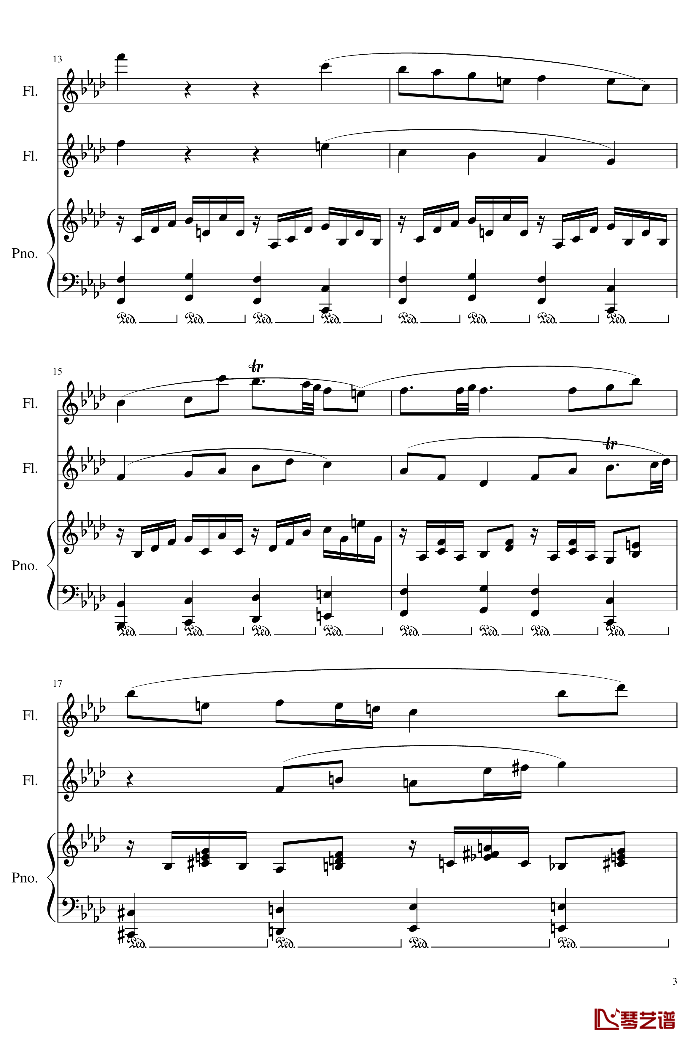 Trio for piano and 2 flutes, Op.117钢琴谱-I.Alborada-一个球3