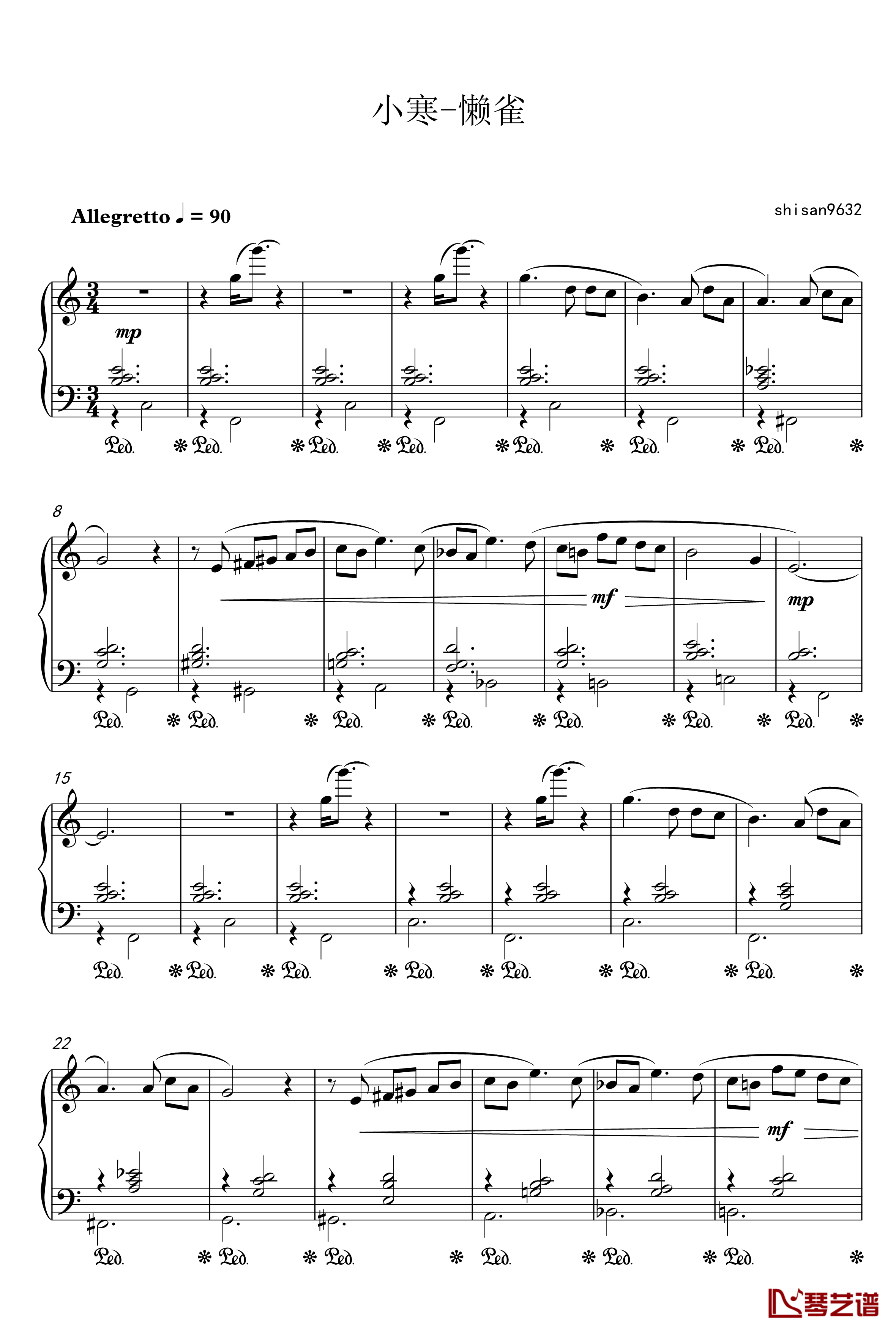 懒雀钢琴谱-shisan9632-小寒1