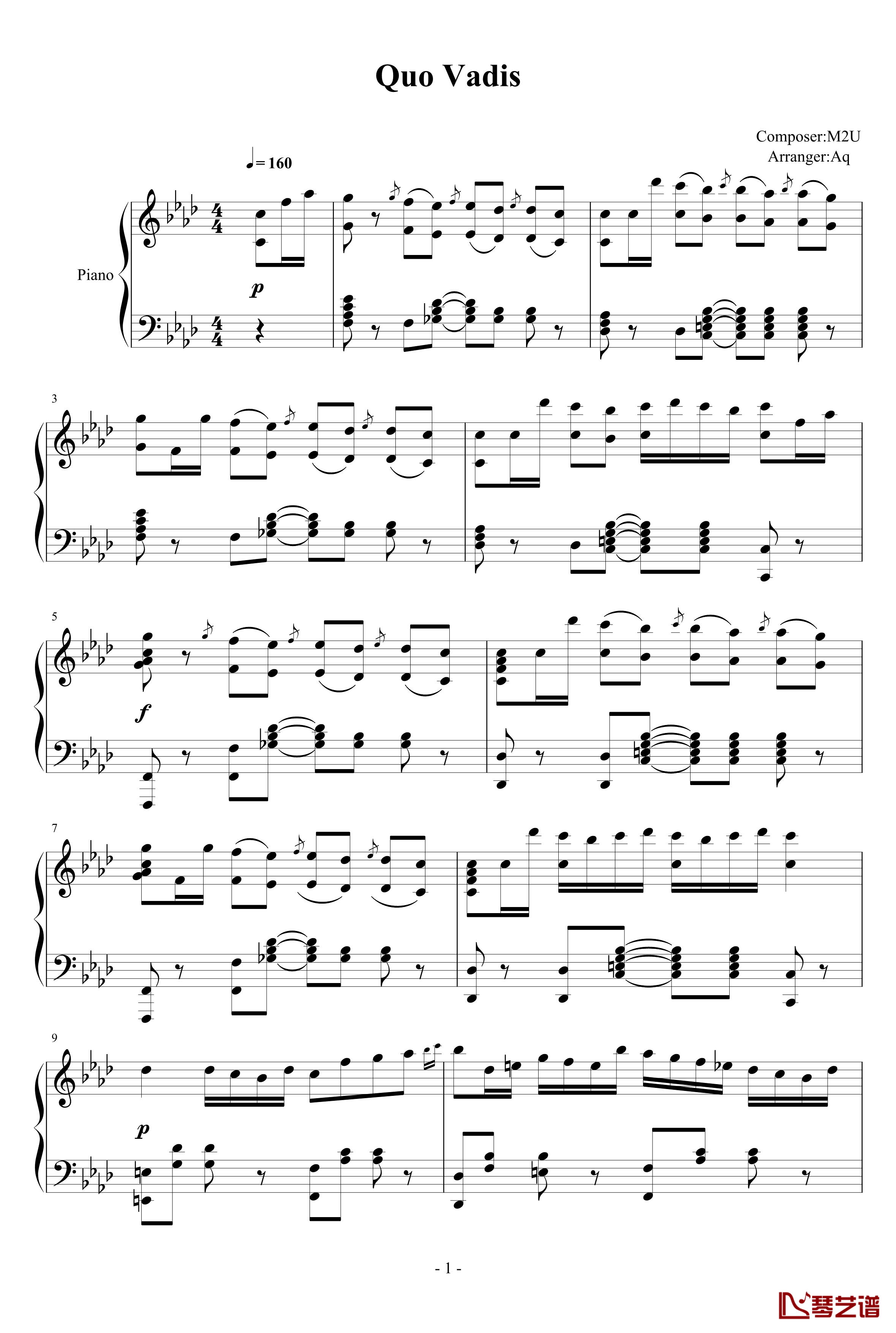 Piano ArrangementQuo Vadis钢琴谱-君往何处-M2U1