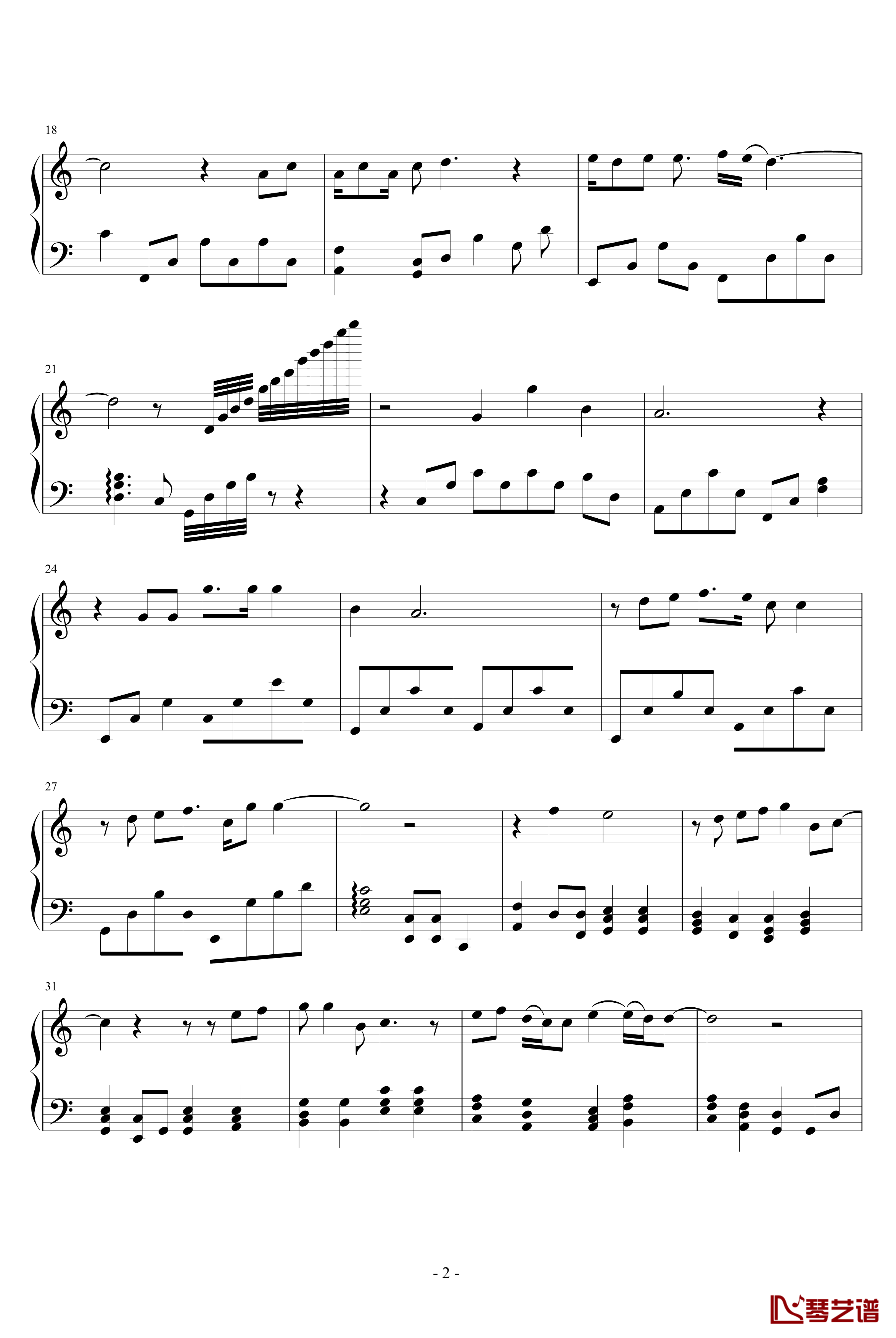 一首歌的回忆钢琴谱-改进版2