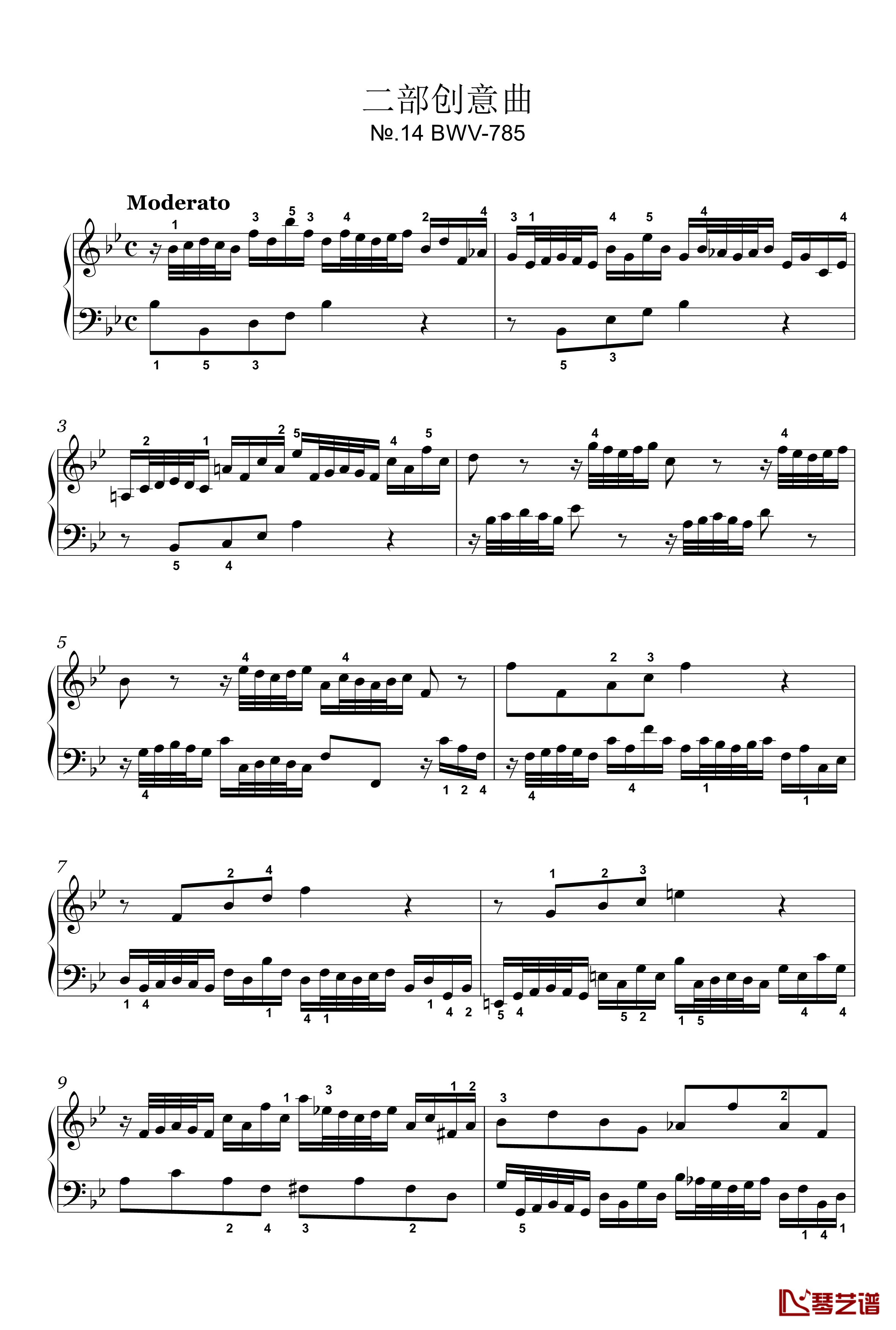 二部创意曲钢琴谱-14-BWV-785-雅克·奥芬巴赫1