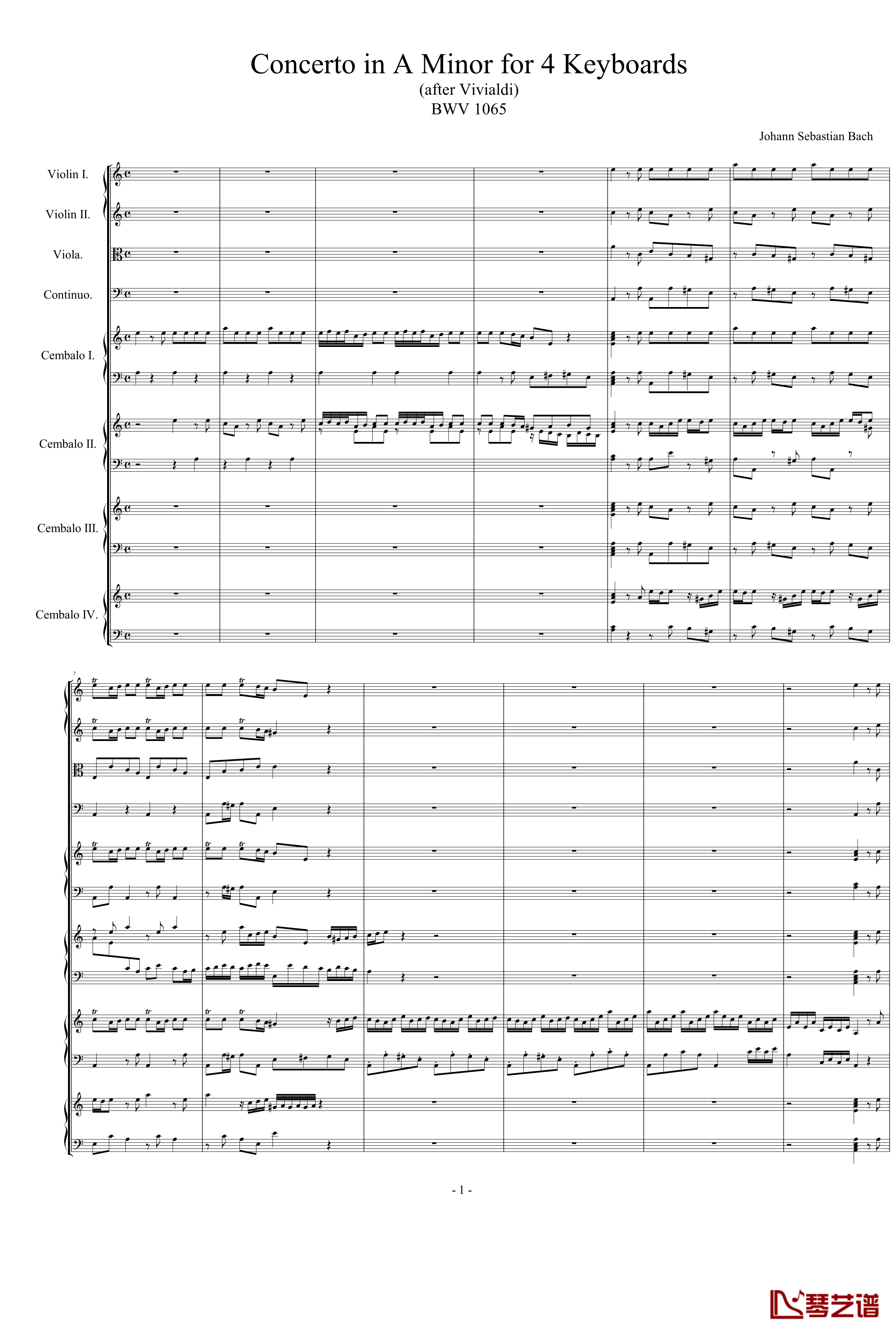 BWV1065钢琴谱-巴哈-Bach, Johann Sebastian -四羽管键琴协奏曲1