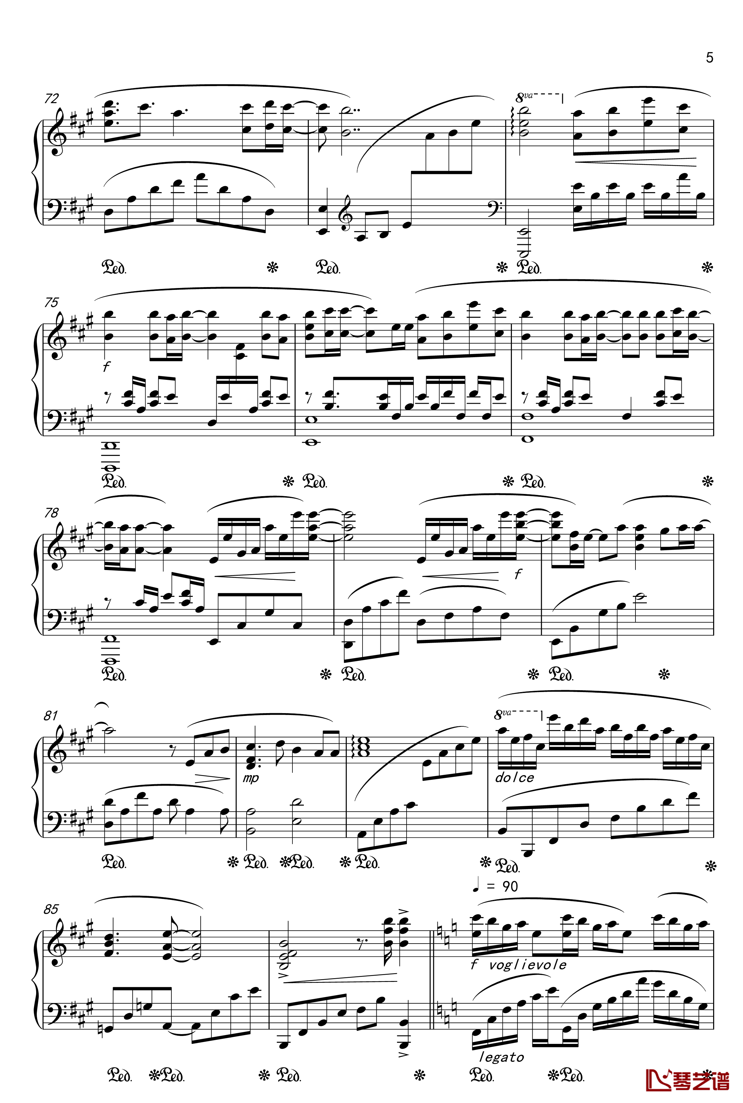 月夜に舞う恋の花-Piano Instrumental-钢琴谱-千の刃涛5
