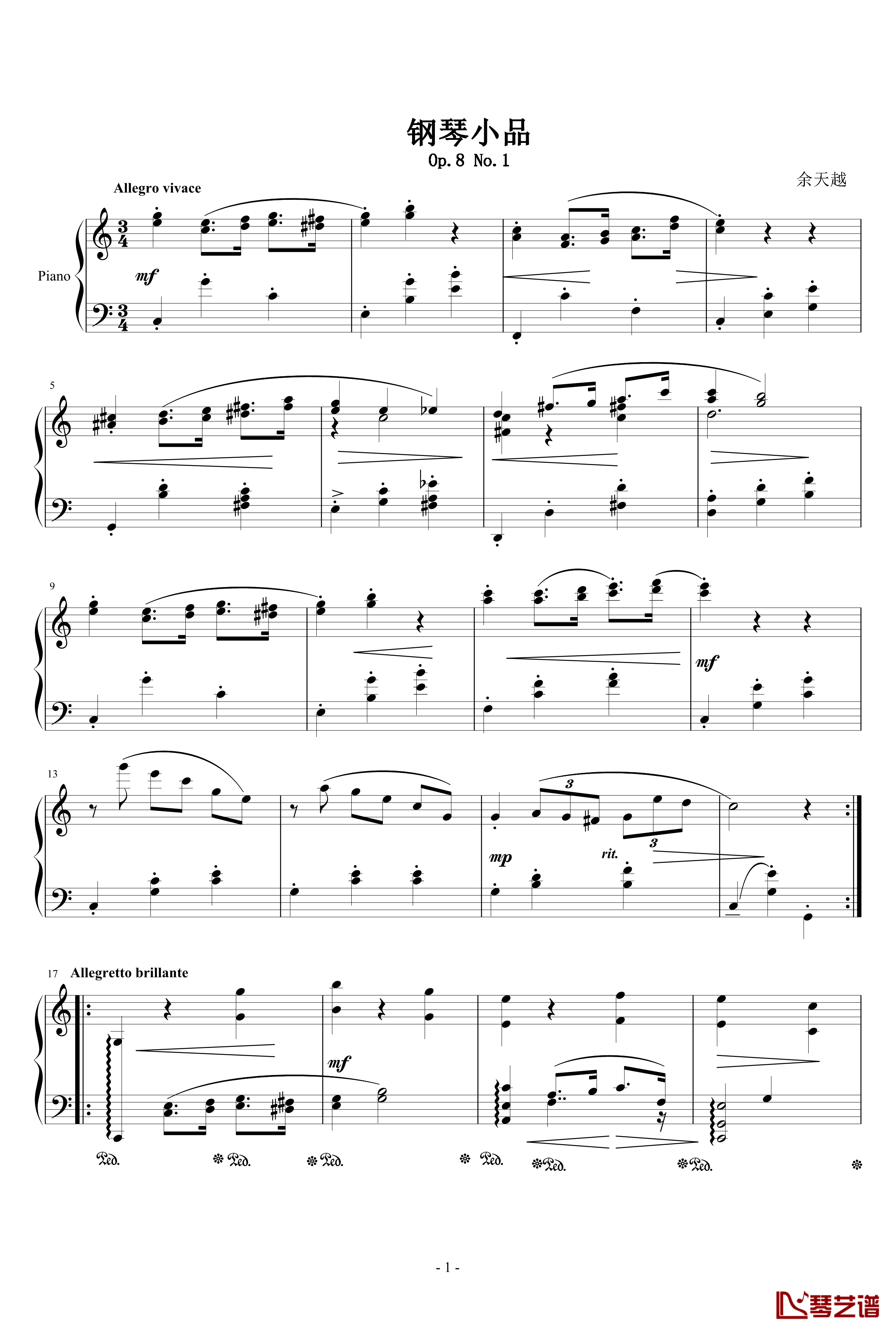 钢琴小品钢琴谱 Op.8 No.1-yutianyue1261